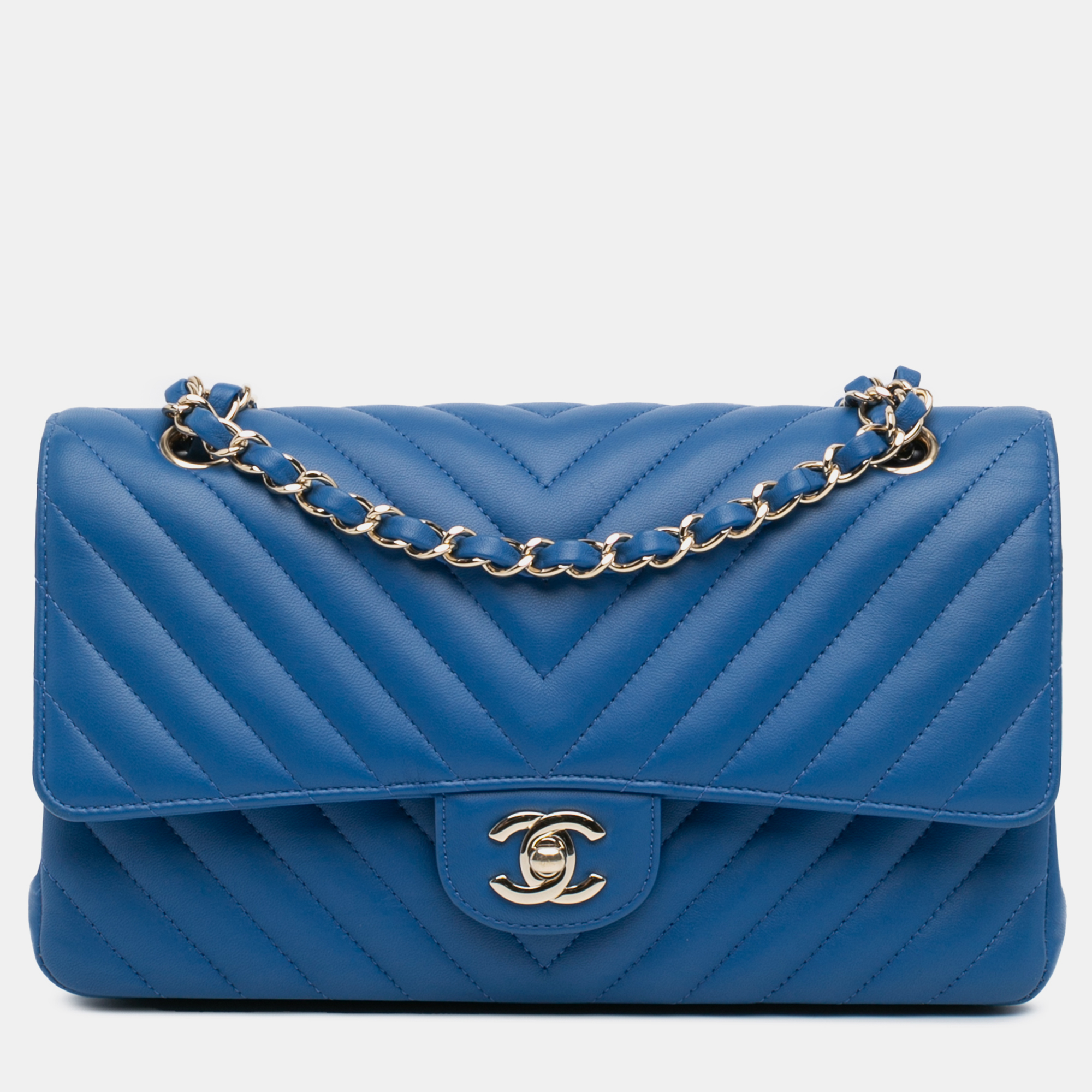 

Chanel Blue Medium Classic Chevron Lambskin Double Flap