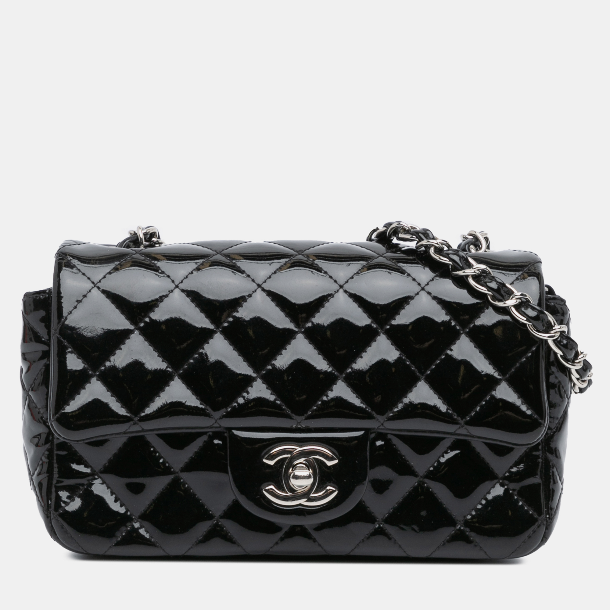 

Chanel Black Mini Rectangular Classic Patent Single Flap