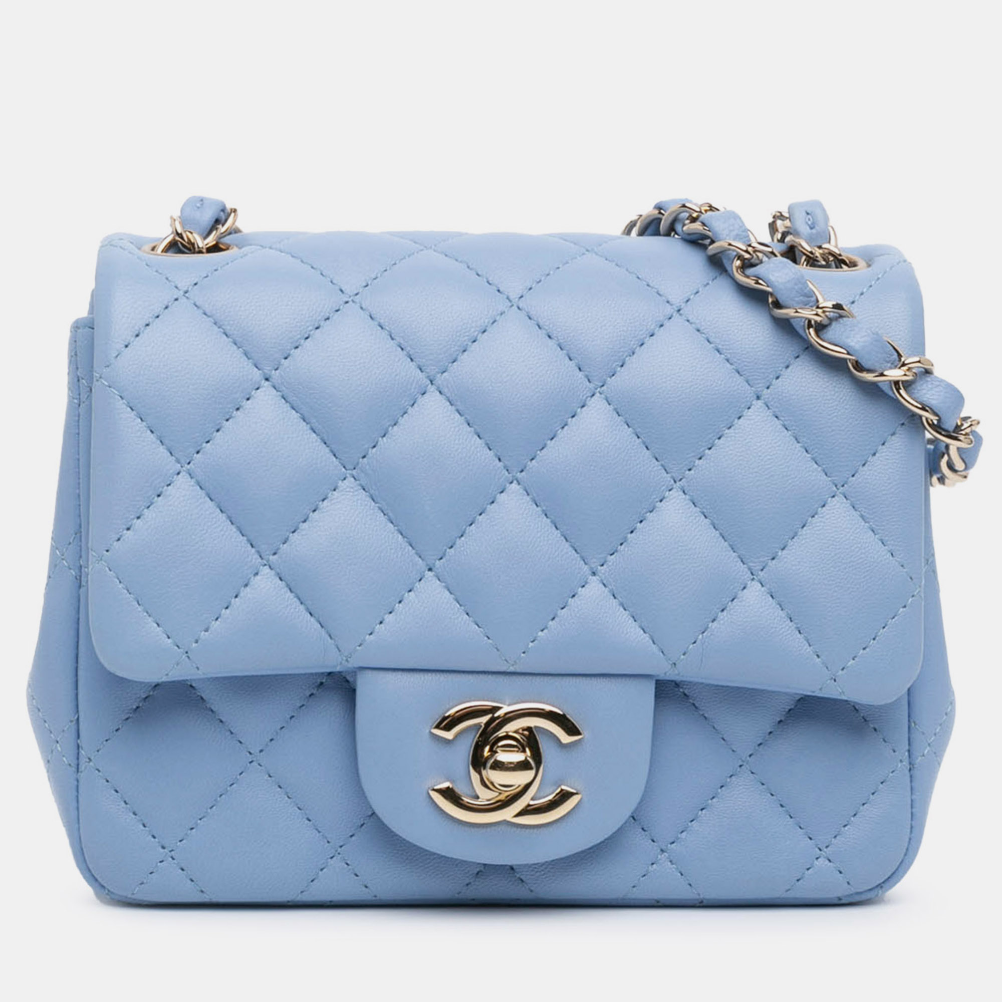 

Chanel Blue Mini Square Classic Lambskin Single Flap