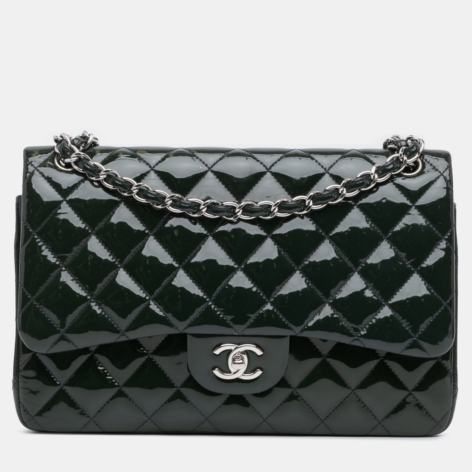 

Chanel Blue Jumbo Classic Patent Double Flap