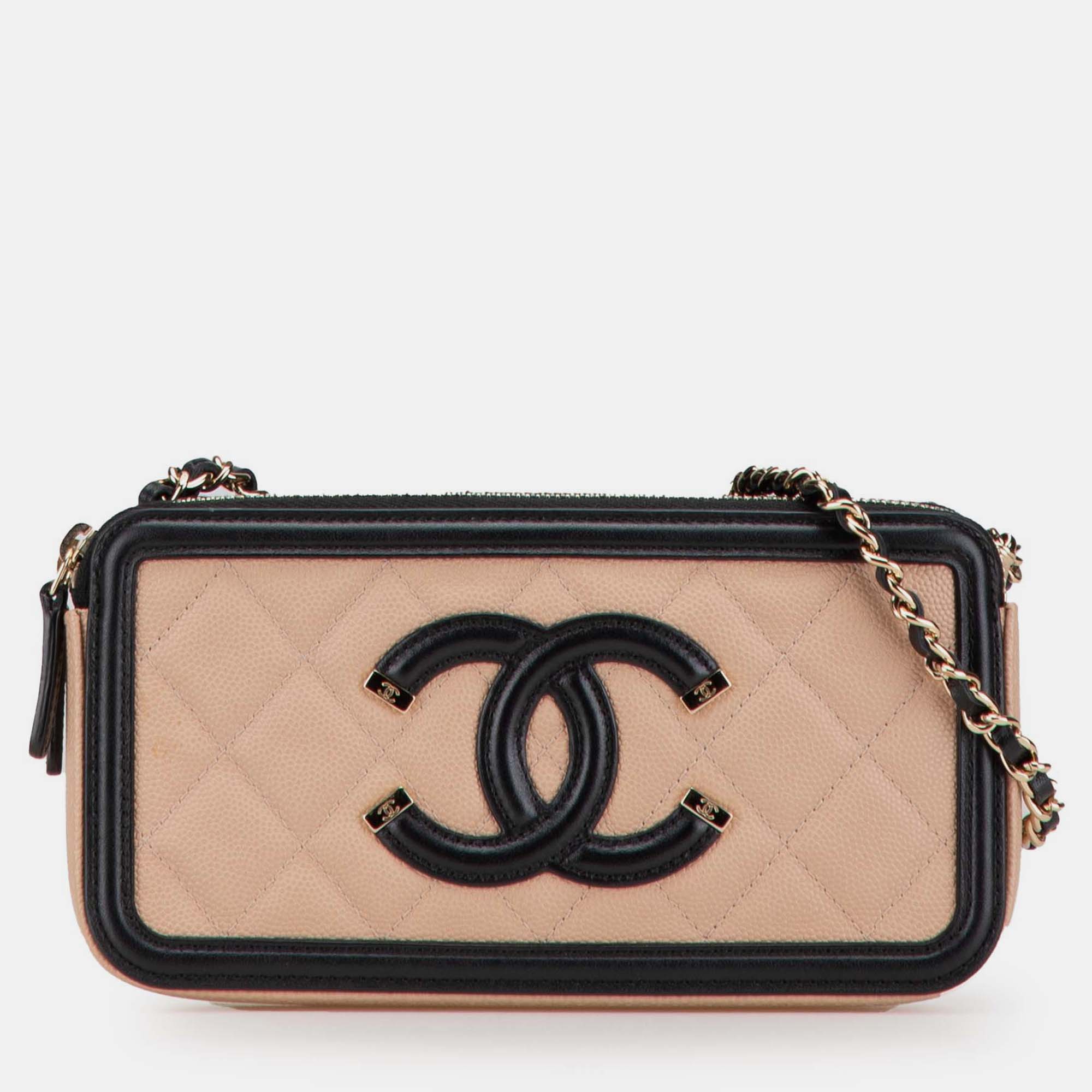 

Chanel Brown Caviar CC Filigree Clutch with Chain