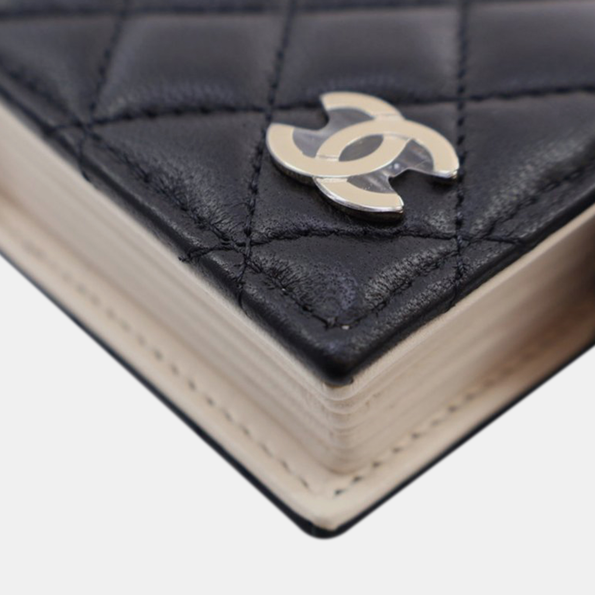 Chanel Black Quilted Lambskin Book Card Holder On Chain 