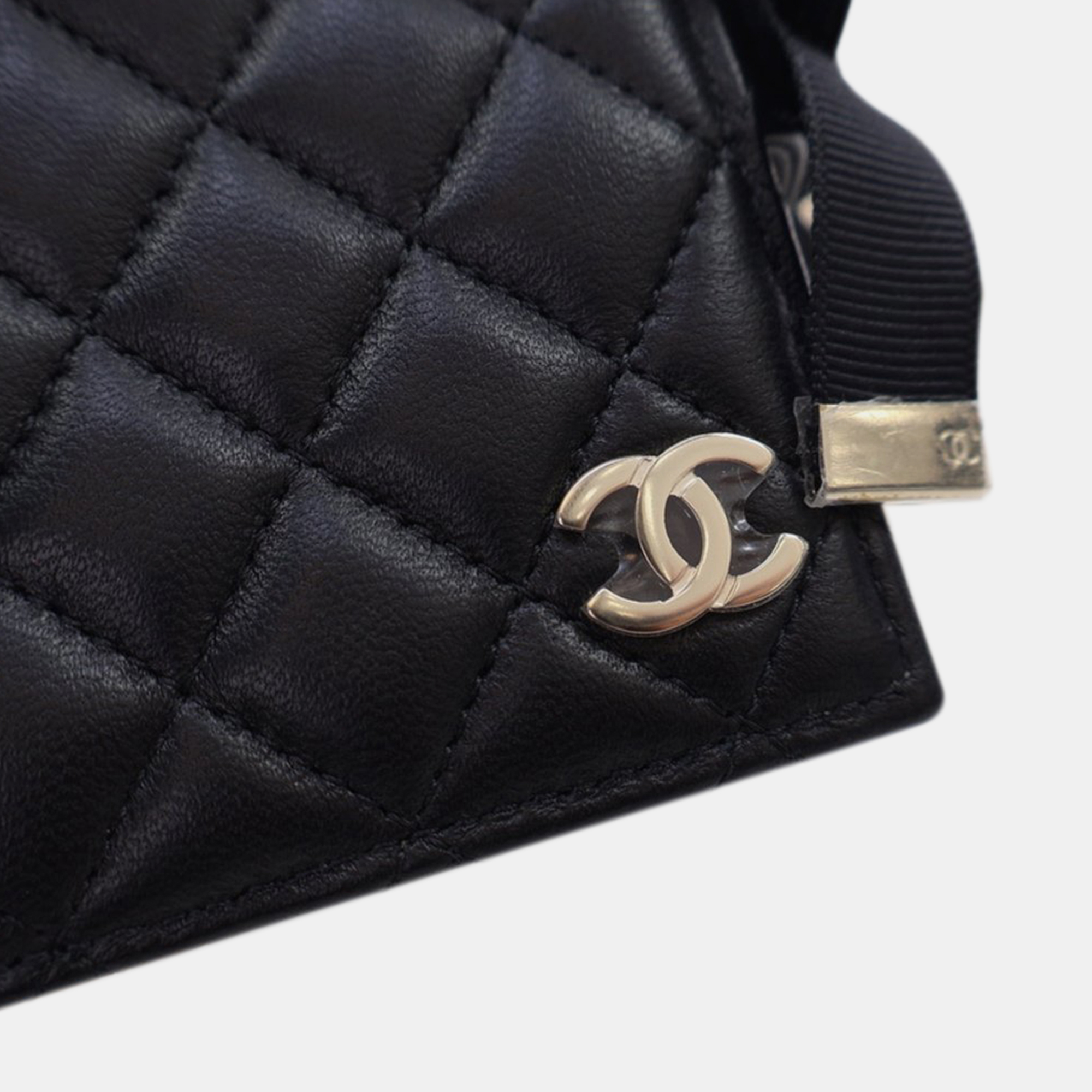 Chanel Black Quilted Lambskin Book Card Holder On Chain 