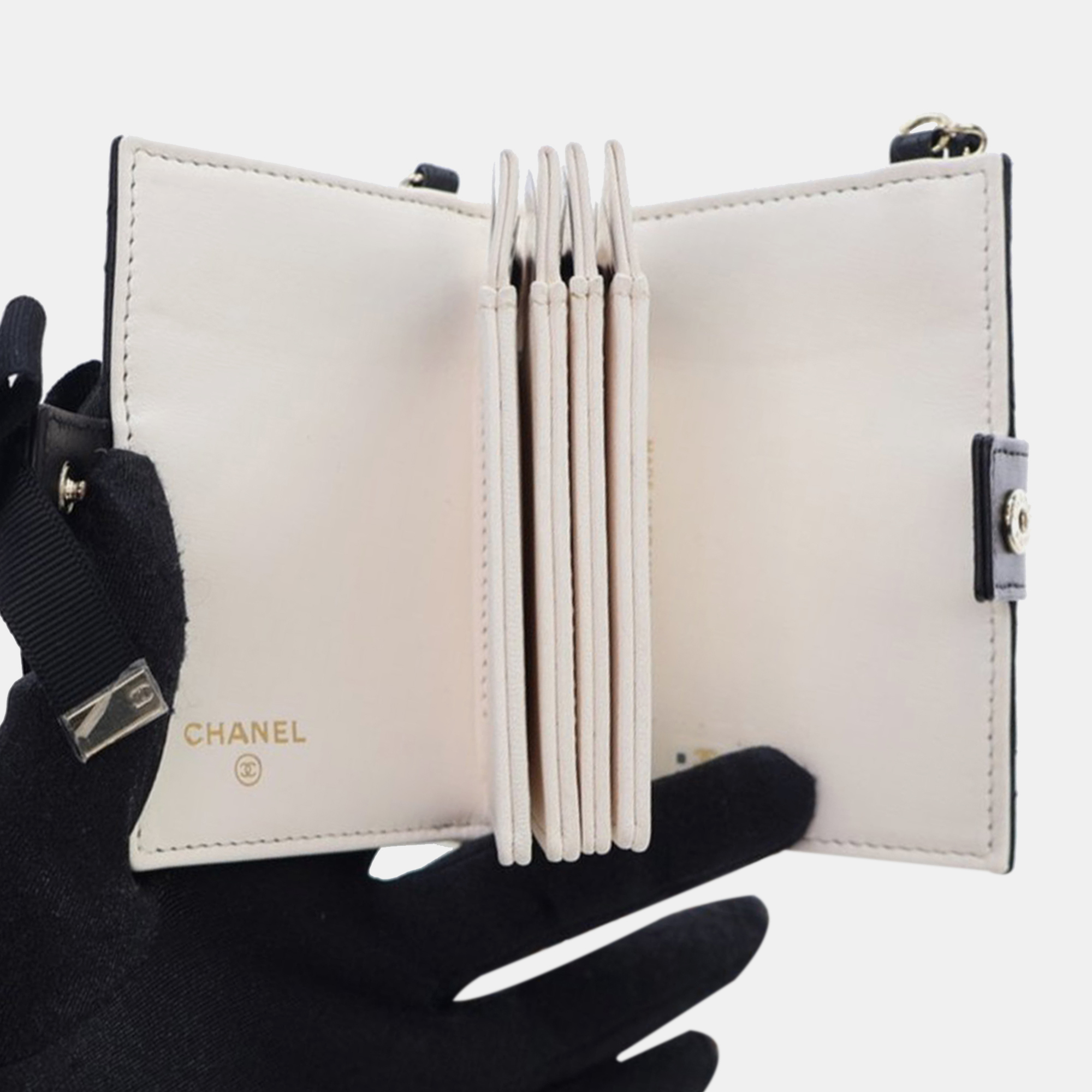 Chanel Black Quilted Lambskin Book Card Holder On Chain 