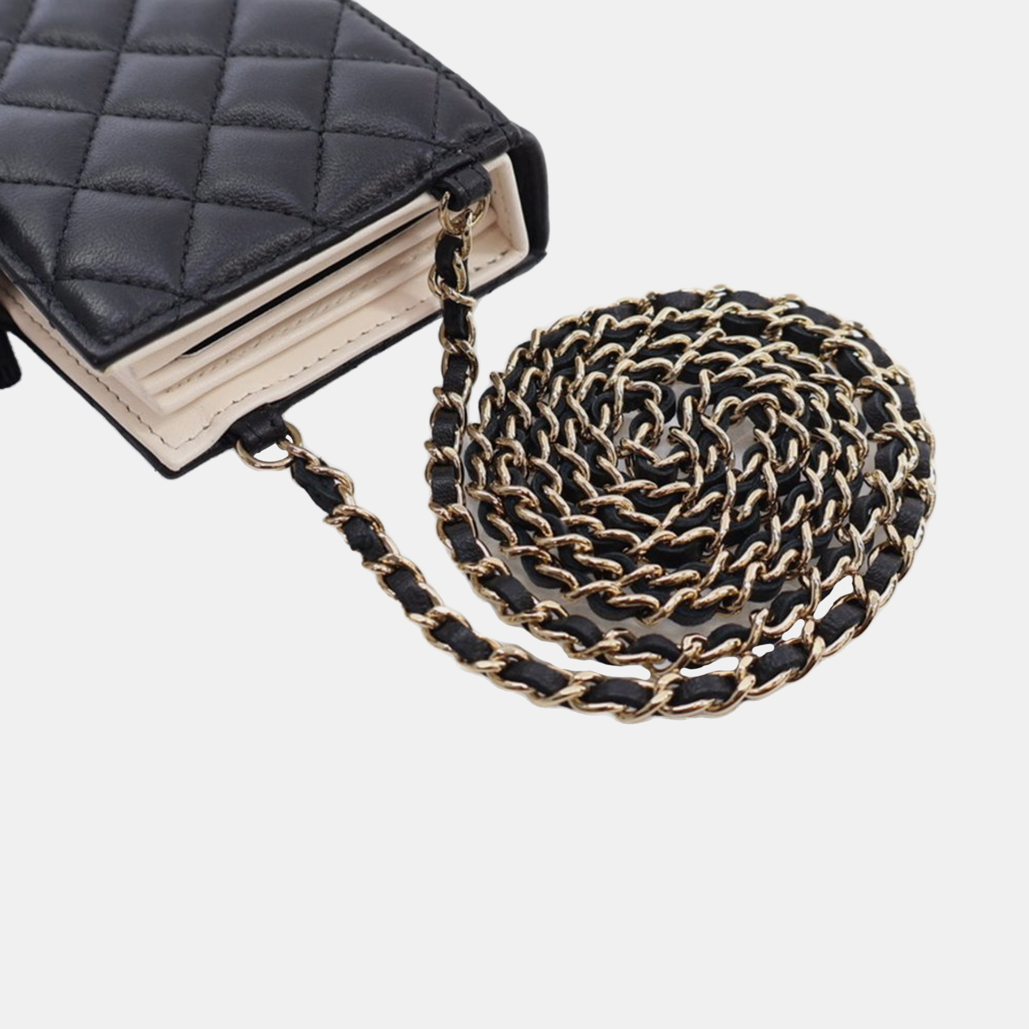 Chanel Black Quilted Lambskin Book Card Holder On Chain 