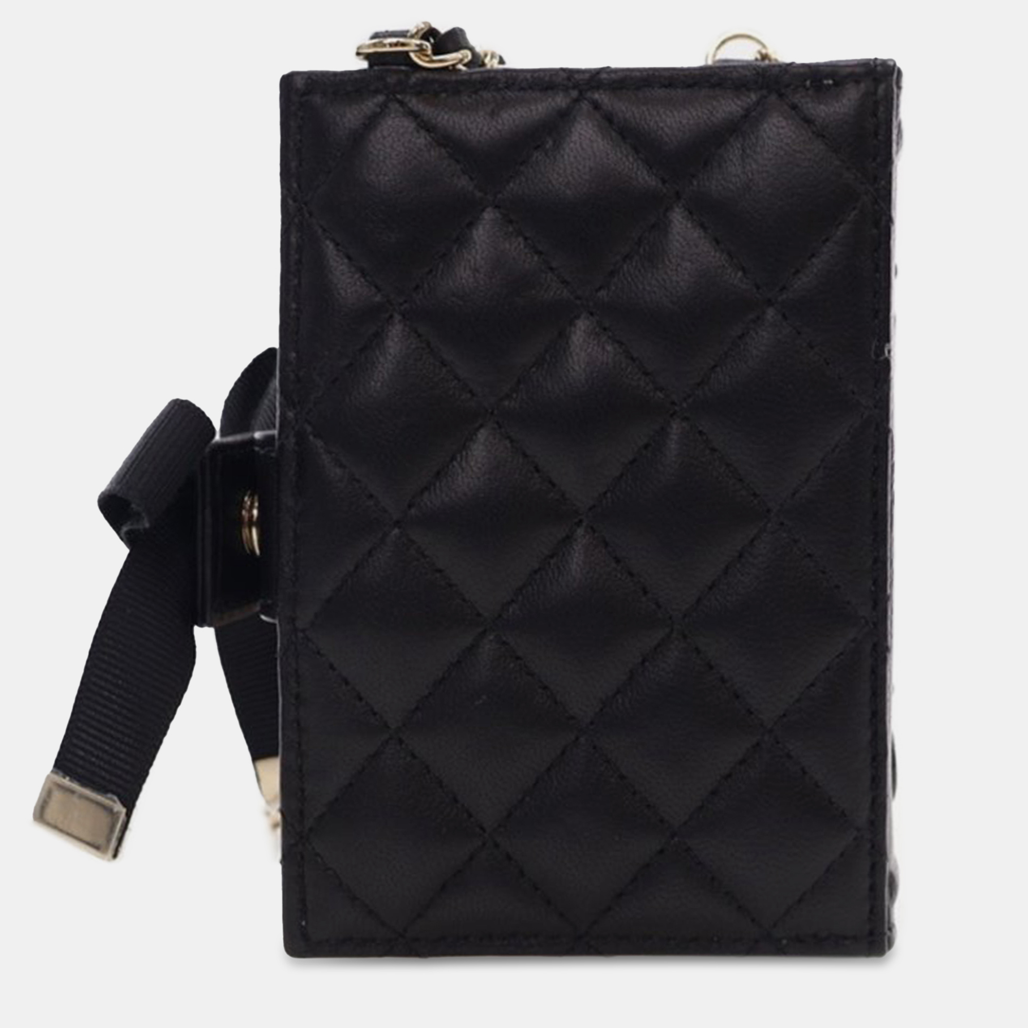 Chanel Black Quilted Lambskin Book Card Holder On Chain 