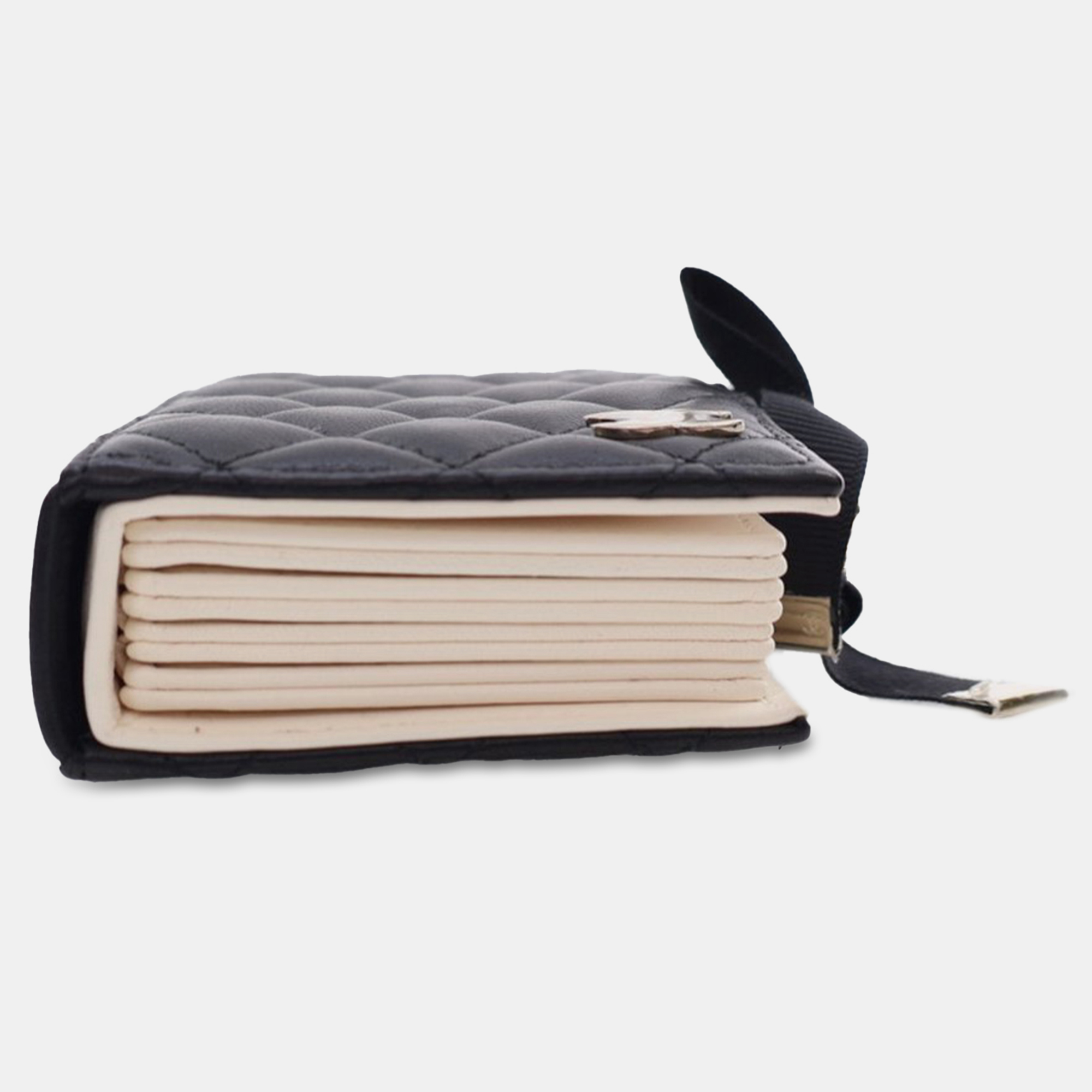 Chanel Black Quilted Lambskin Book Card Holder On Chain 