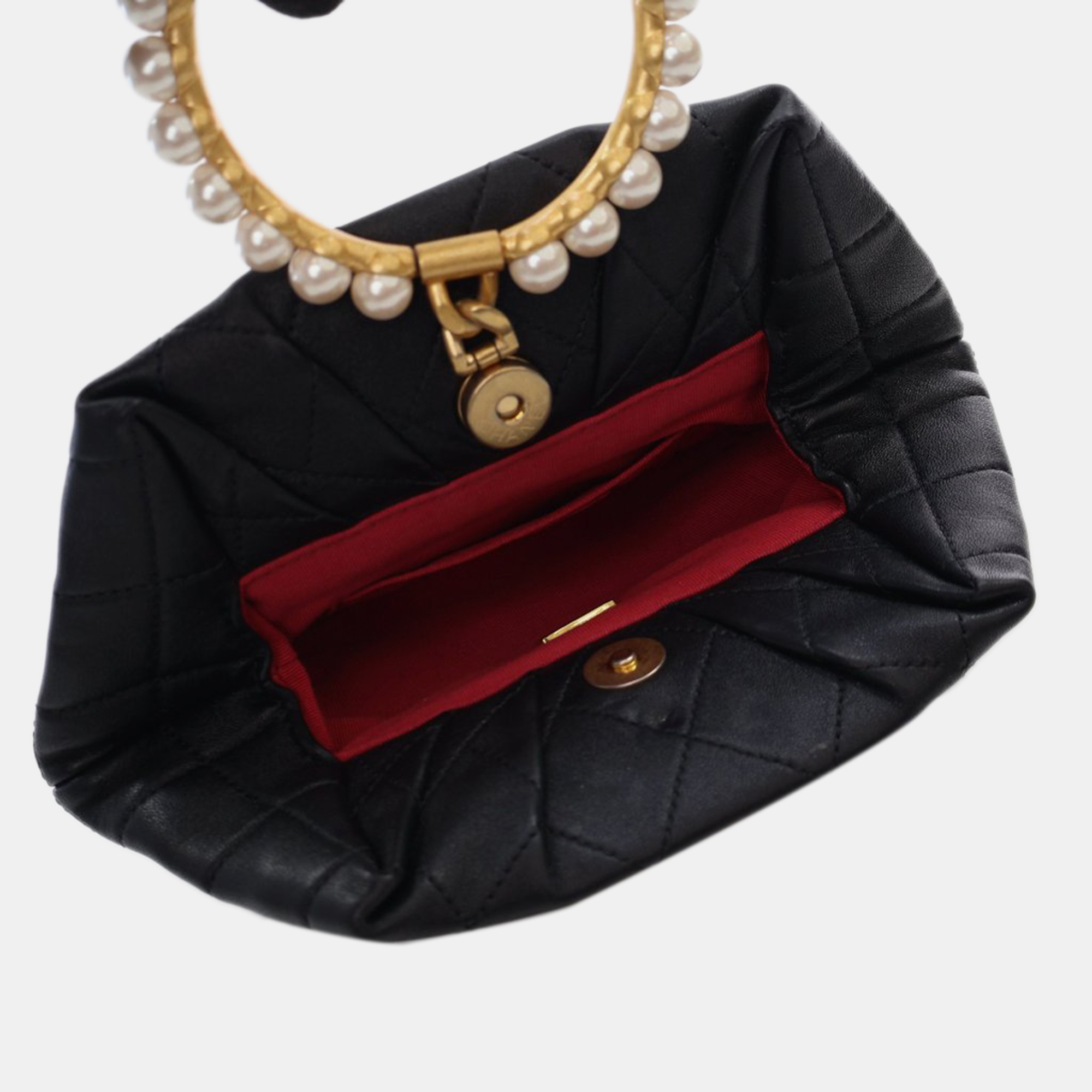 Chanel Cream Quilted Calfskin Pearl Crown Handle Clutch Bag 