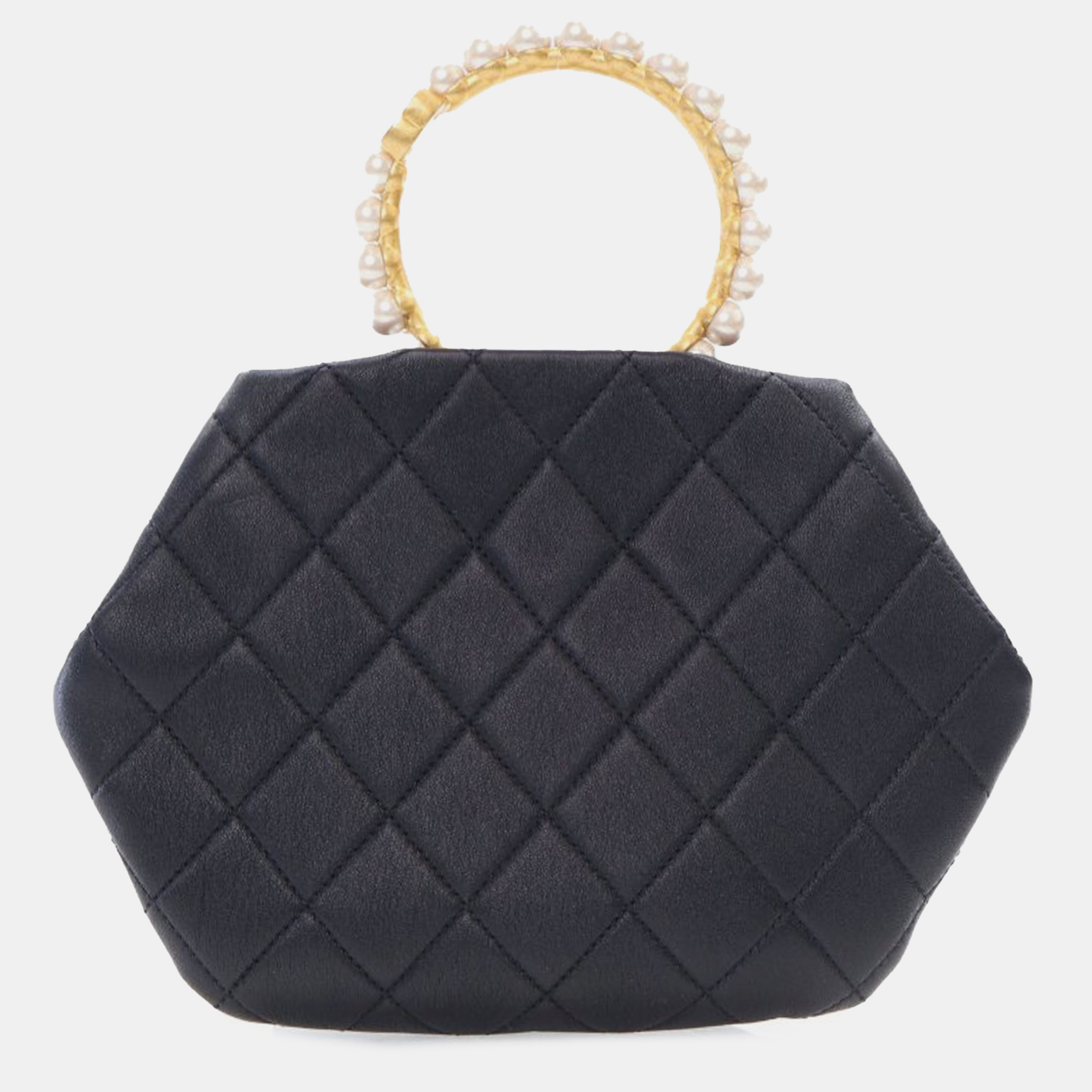 Chanel Cream Quilted Calfskin Pearl Crown Handle Clutch Bag 