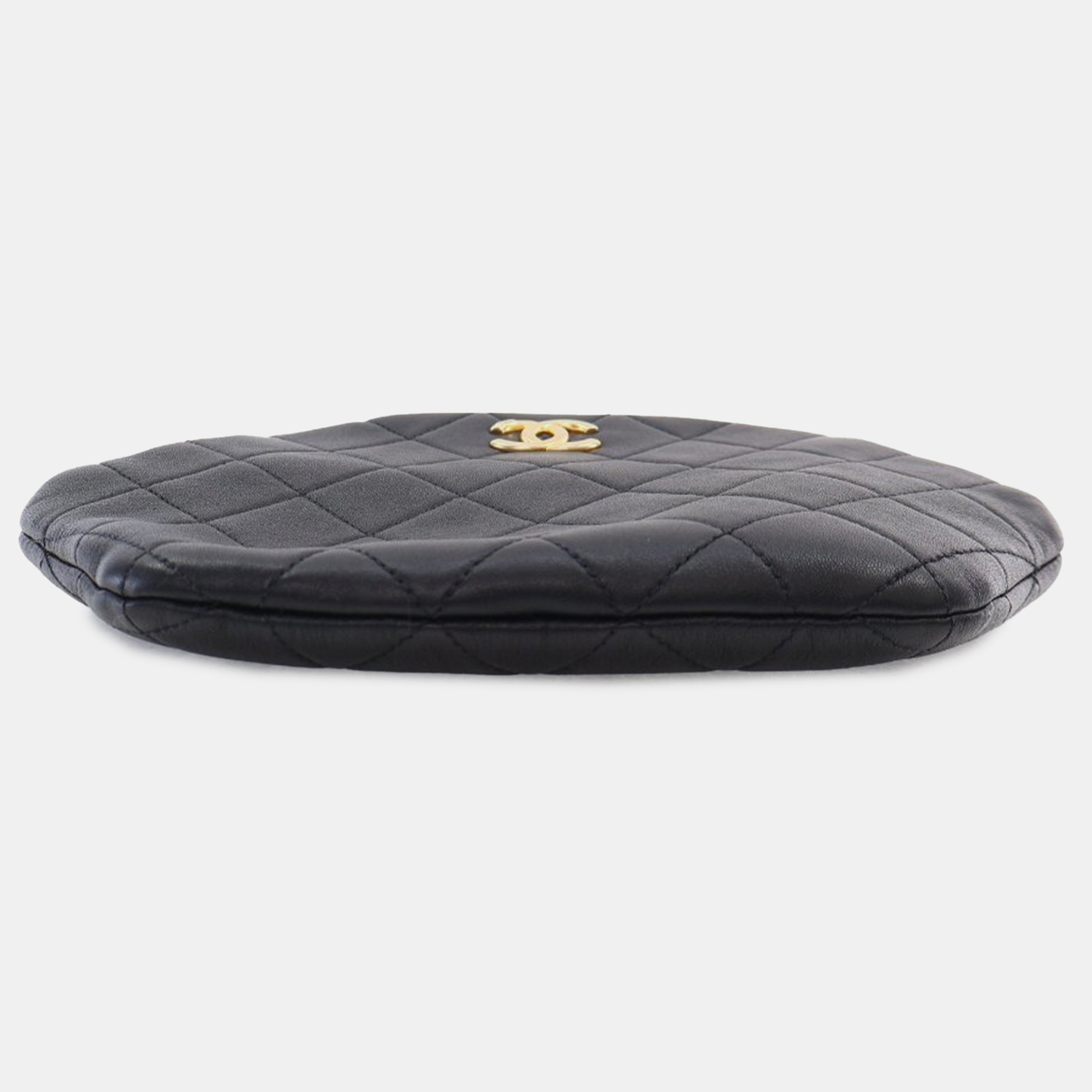 Chanel Cream Quilted Calfskin Pearl Crown Handle Clutch Bag 