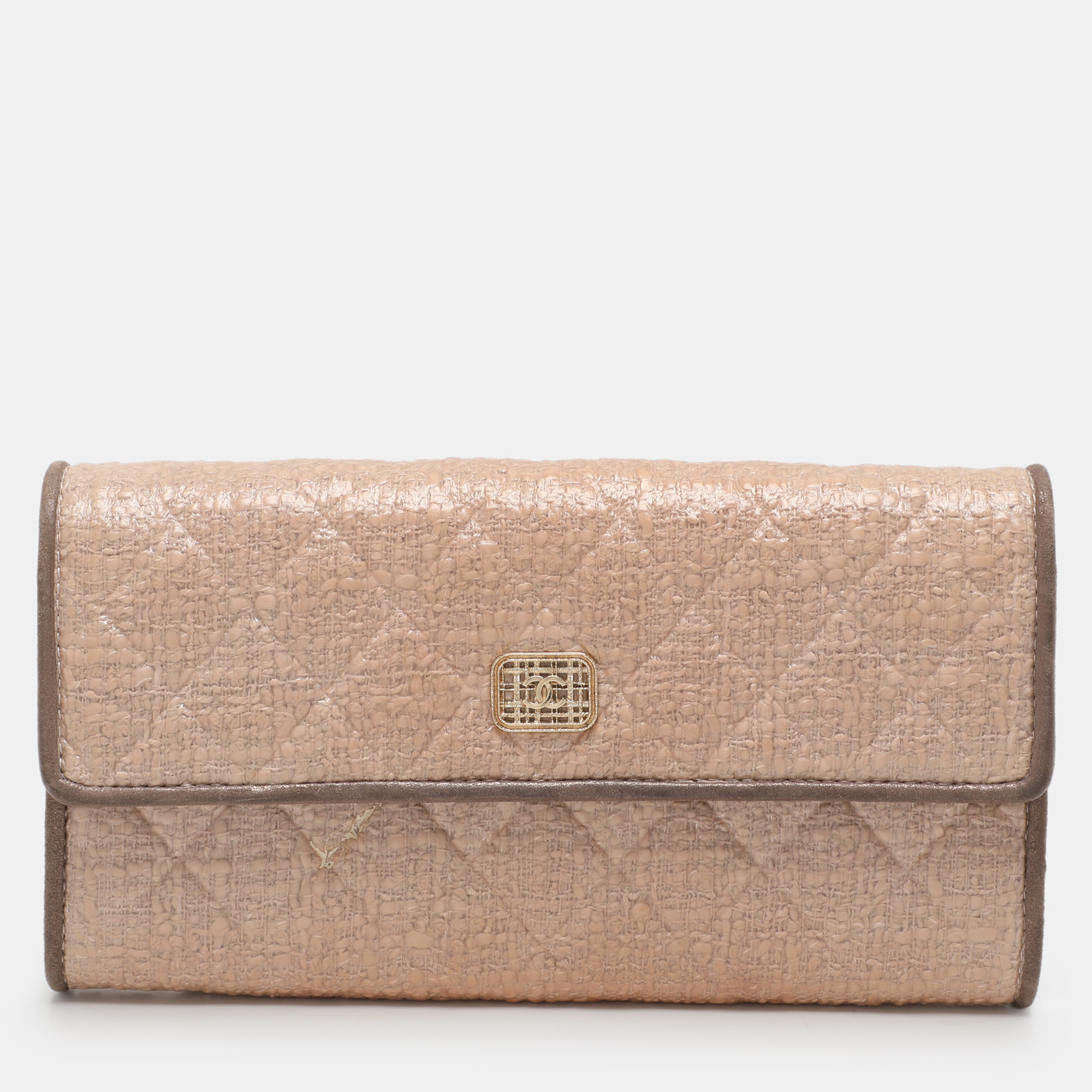 

Chanel Beige Coated Tweed CC Flap Wallet