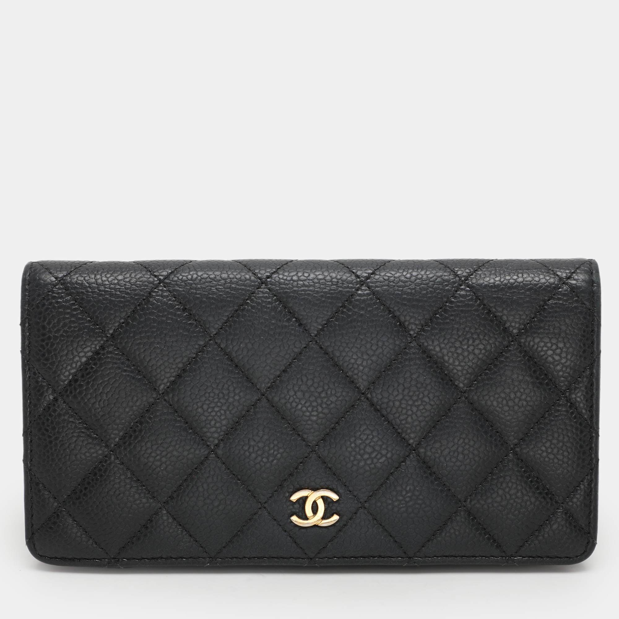 

Chanel Black Quilted Caviar Leather  Yen Wallet