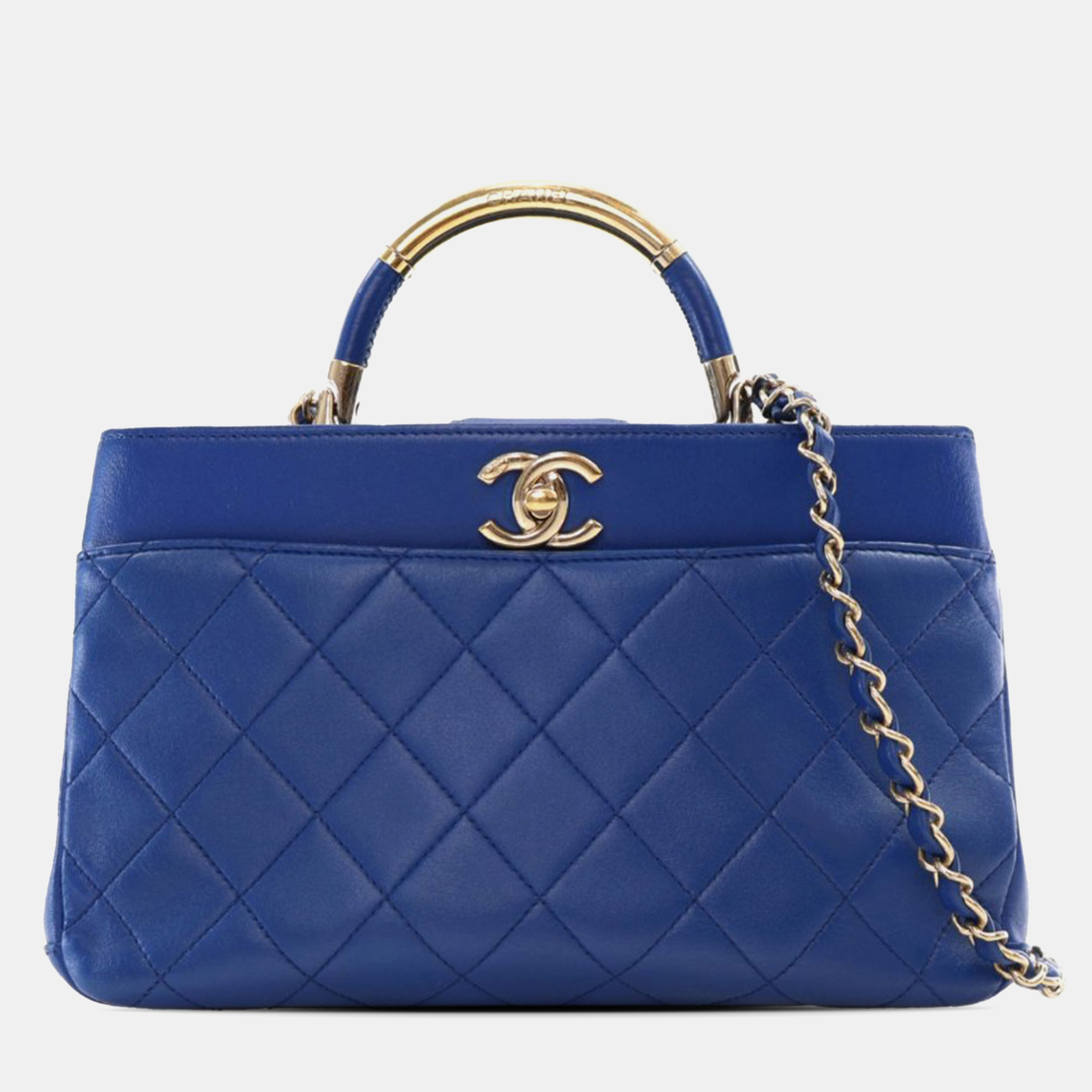 

Chanel Blue Small Quilted Lambskin Carry Chic Satchel