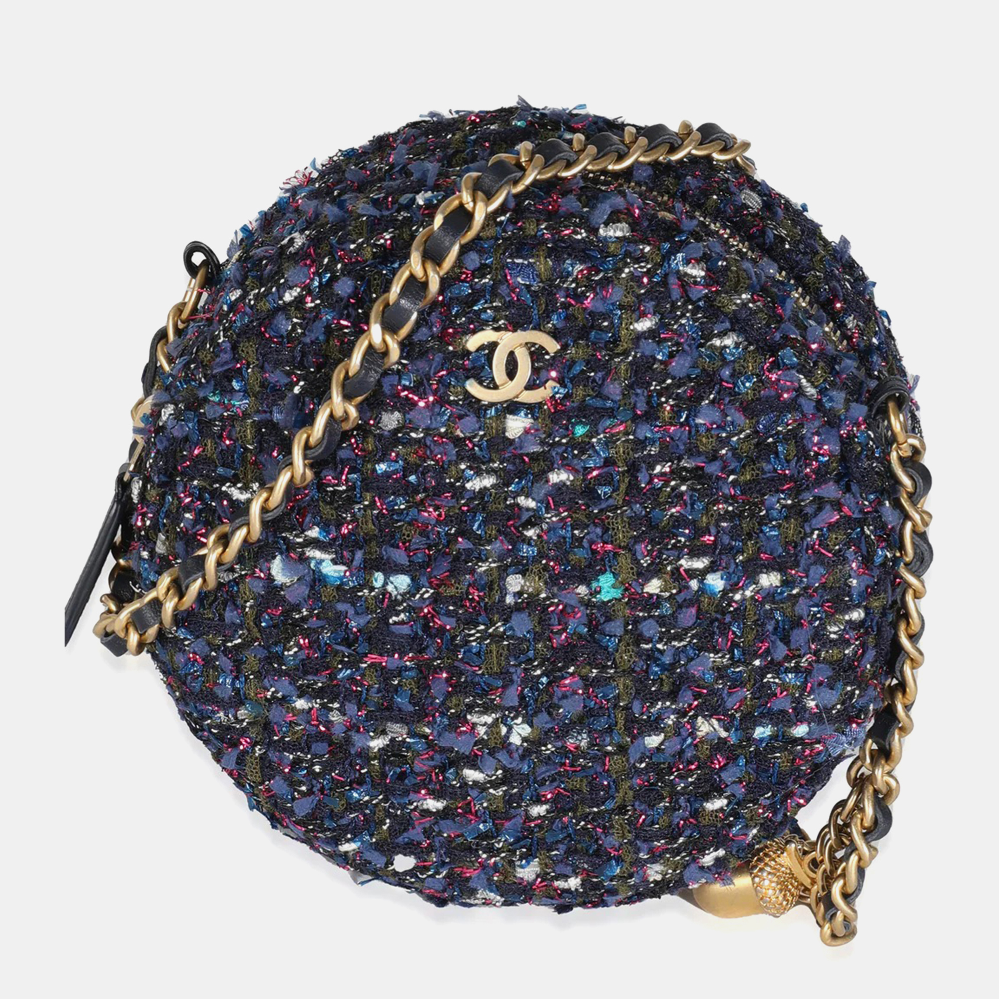 

Chanel Metallic Purple Tweed Round Clutch With Chain