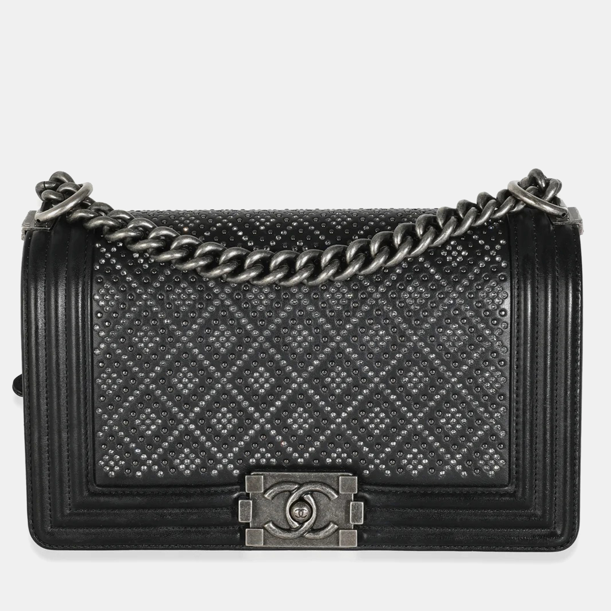 

Chanel Black Studded Lambskin Medium Boy Bag