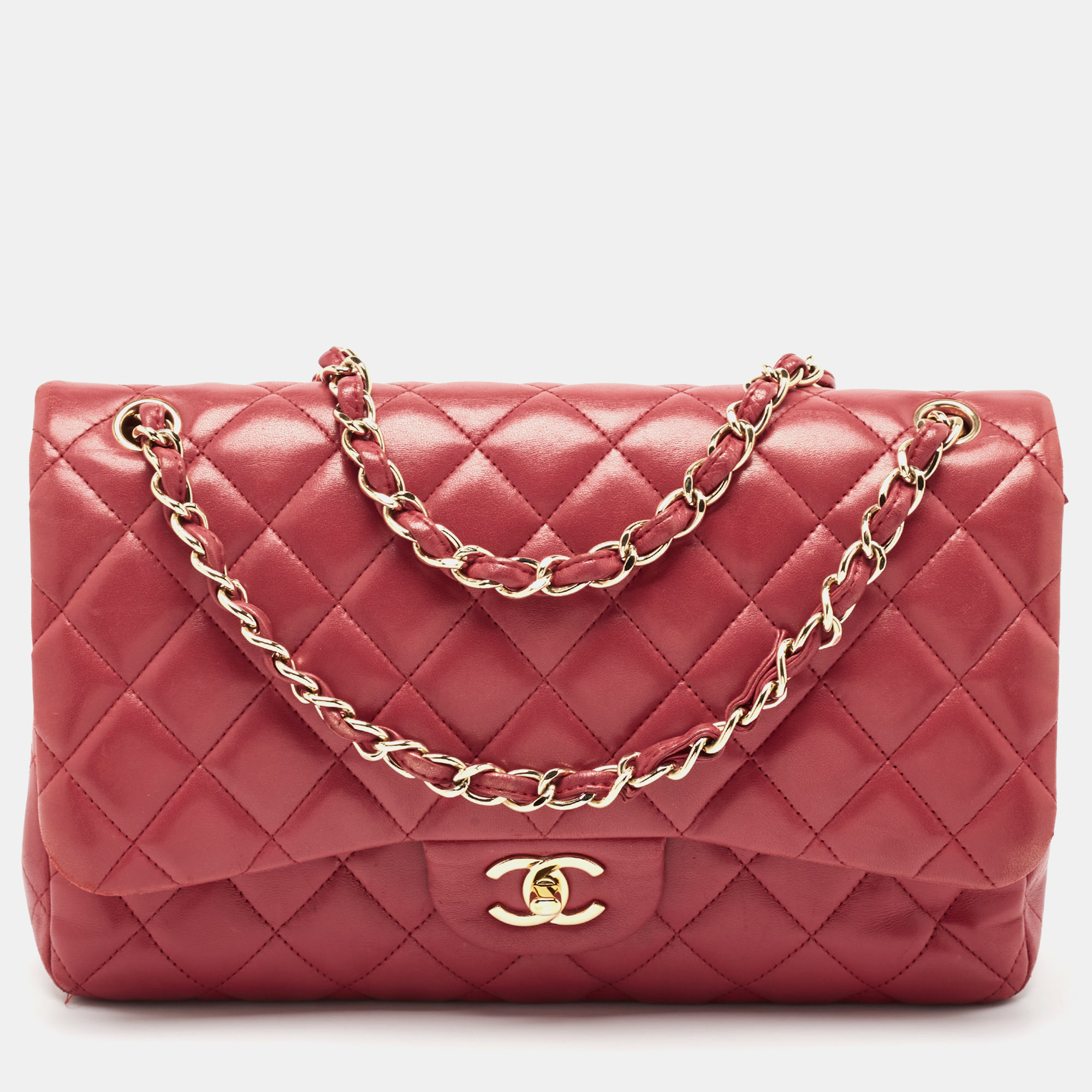 

Chanel Red Quilted Lambskin Leather Jumbo Classic Double Flap Bag