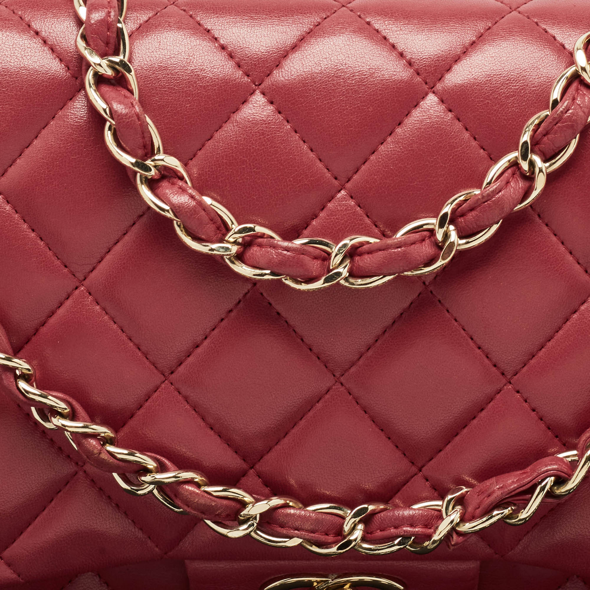 Chanel Red Quilted Lambskin Leather Jumbo Classic Double Flap Bag 