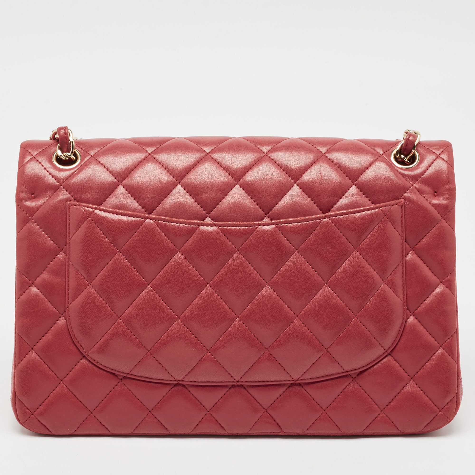 Chanel Red Quilted Lambskin Leather Jumbo Classic Double Flap Bag 