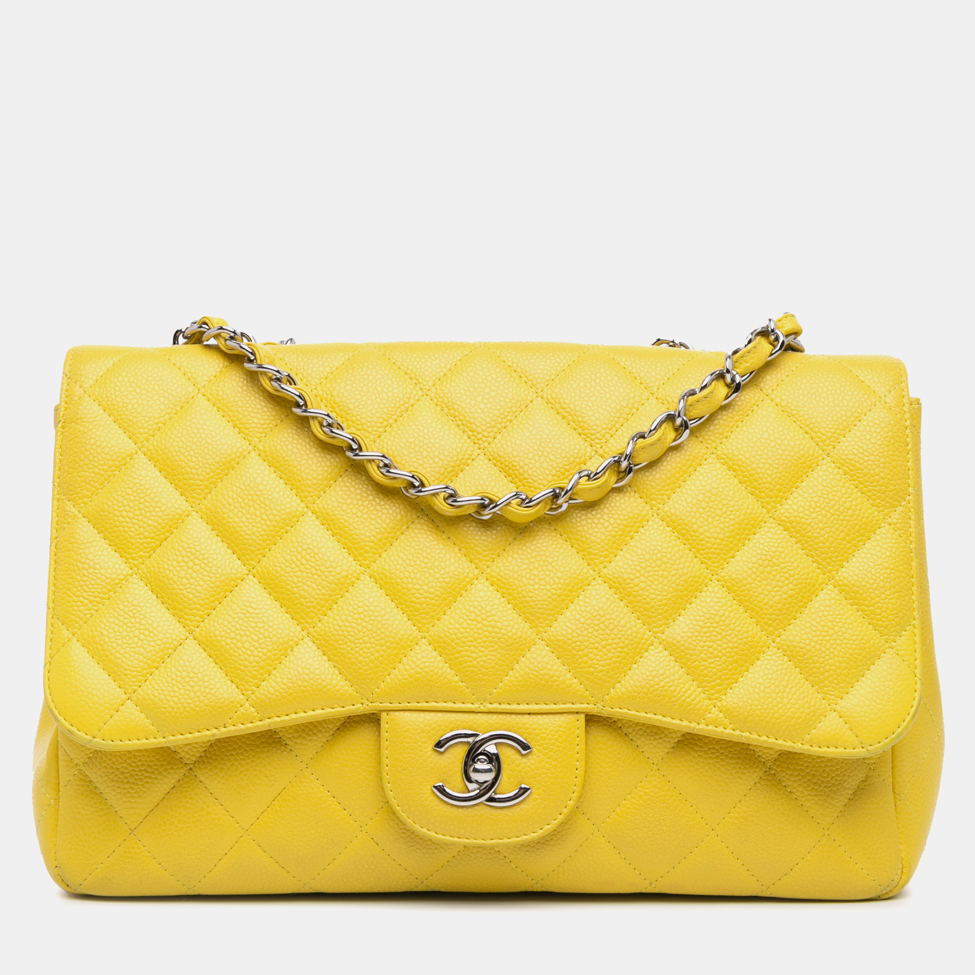 

Chanel Yellow Jumbo Classic Caviar Single Flap