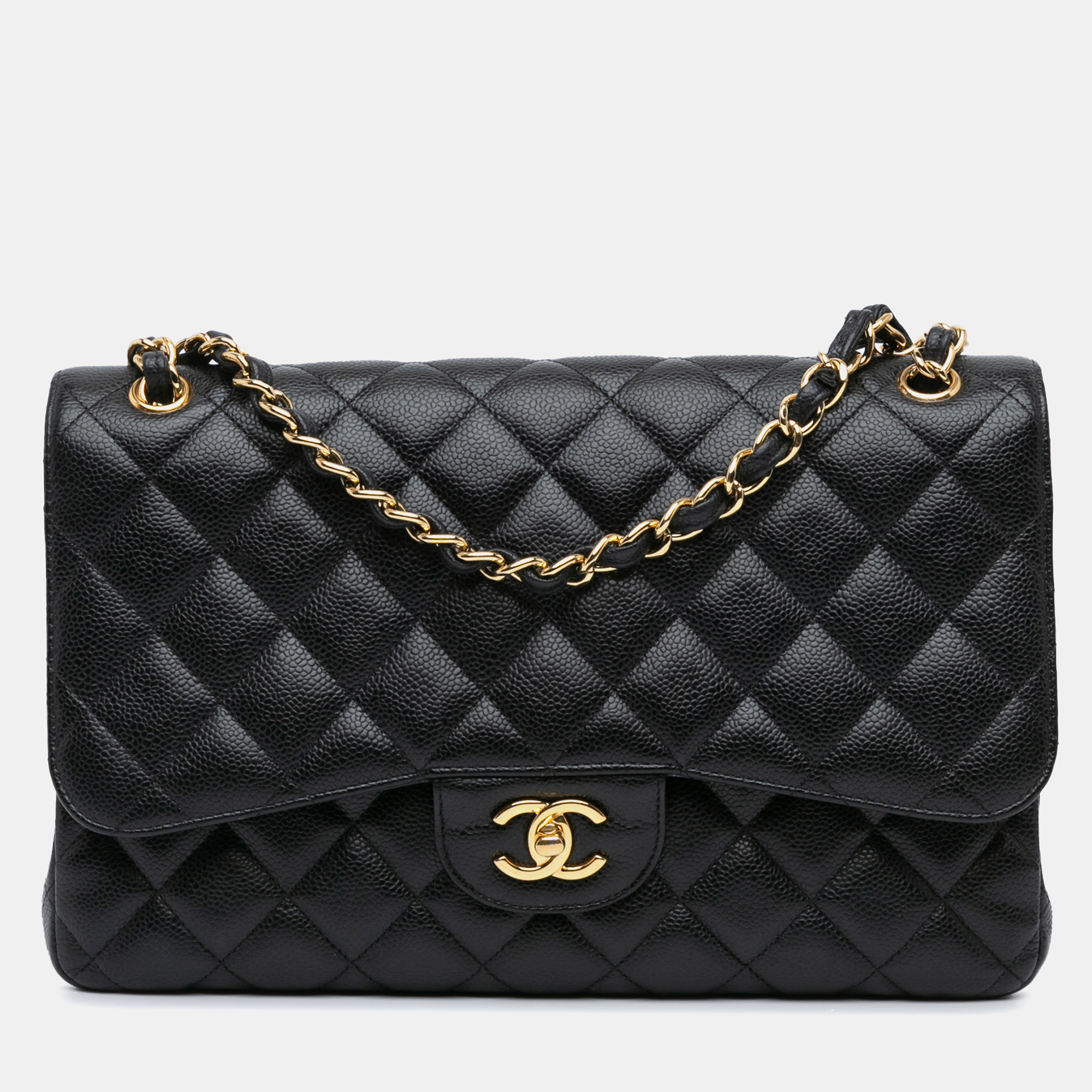 

Chanel Black Jumbo Classic Caviar Double Flap Bag