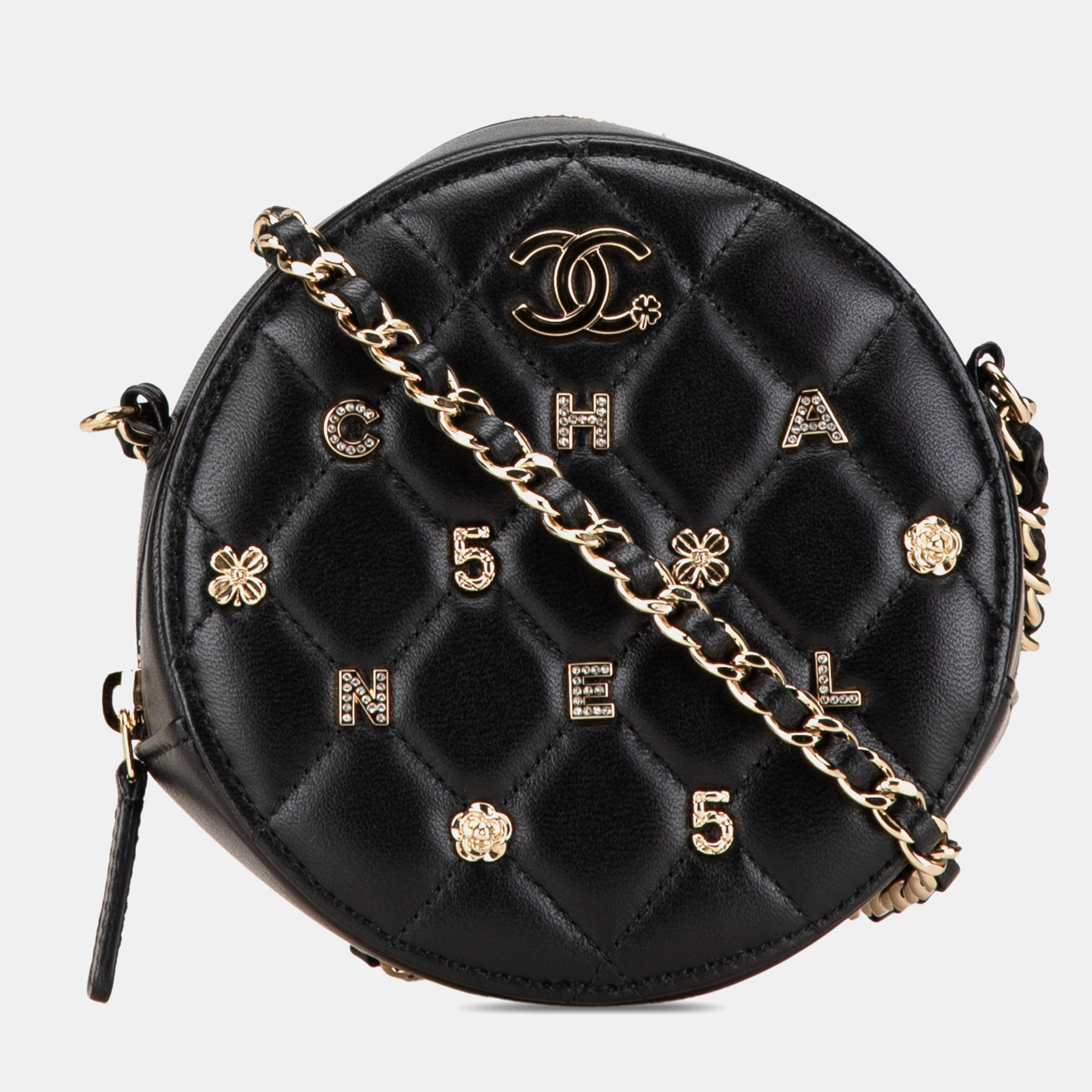 

Chanel Black CC Quilted Lambskin Lucky Charms Round Clutch with Chain