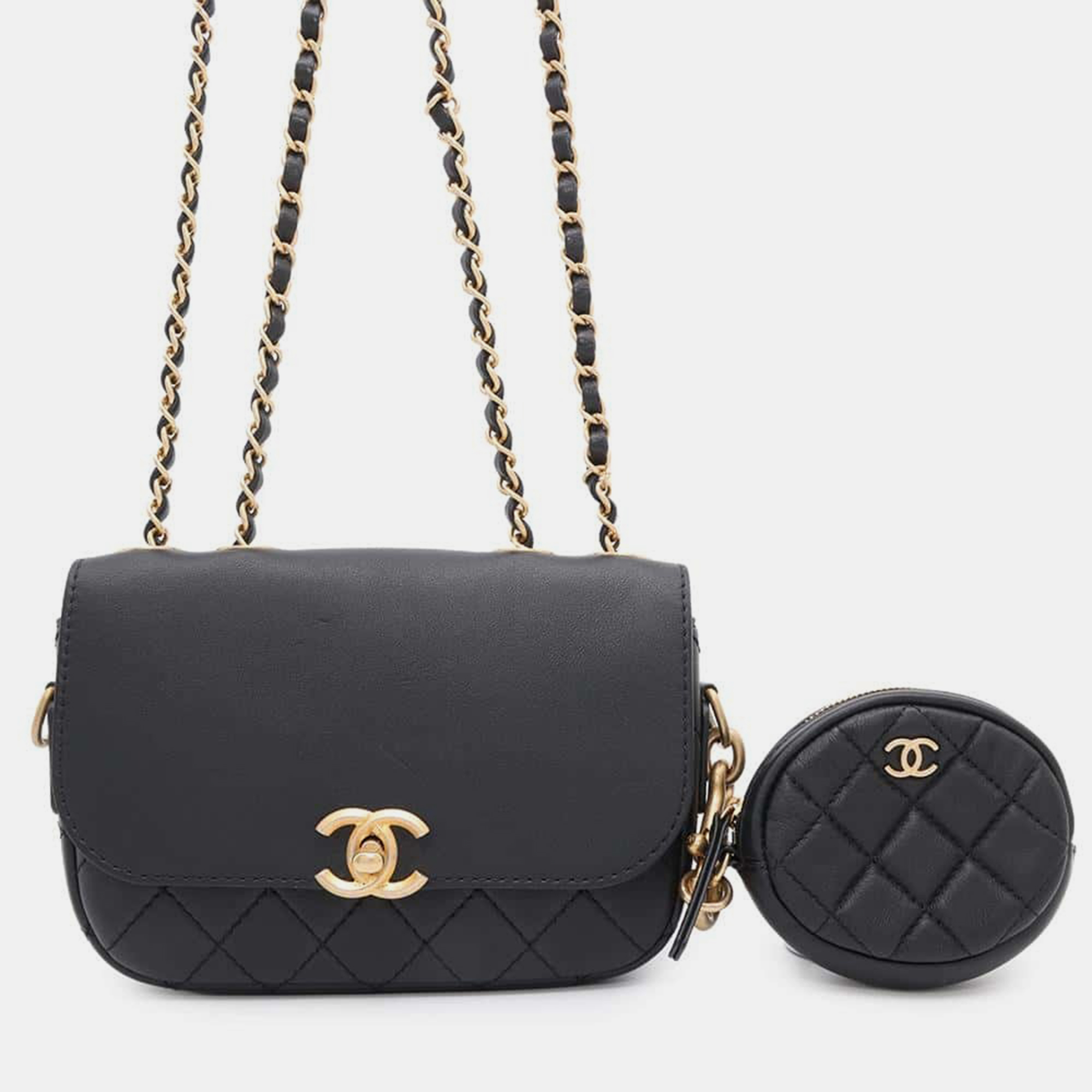 

Chanel Matelasse Flap Bag Chain shoulder Bag Black Calf Leather