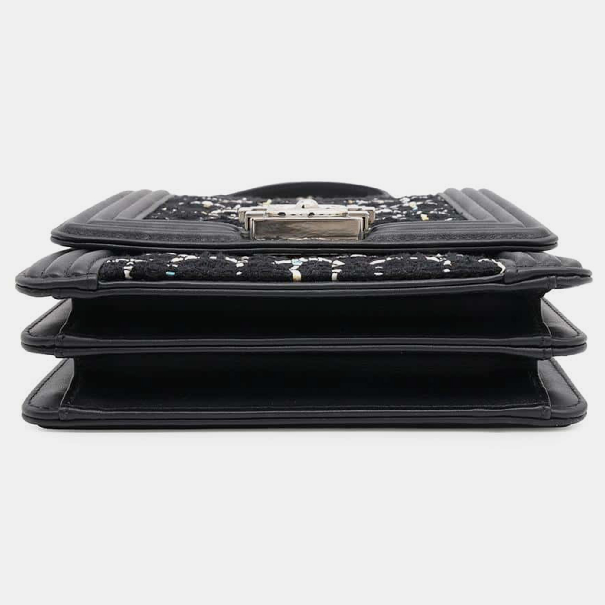 Chanel Black/White Tweed Lambskin Boy Chain Shoulder  Bag 