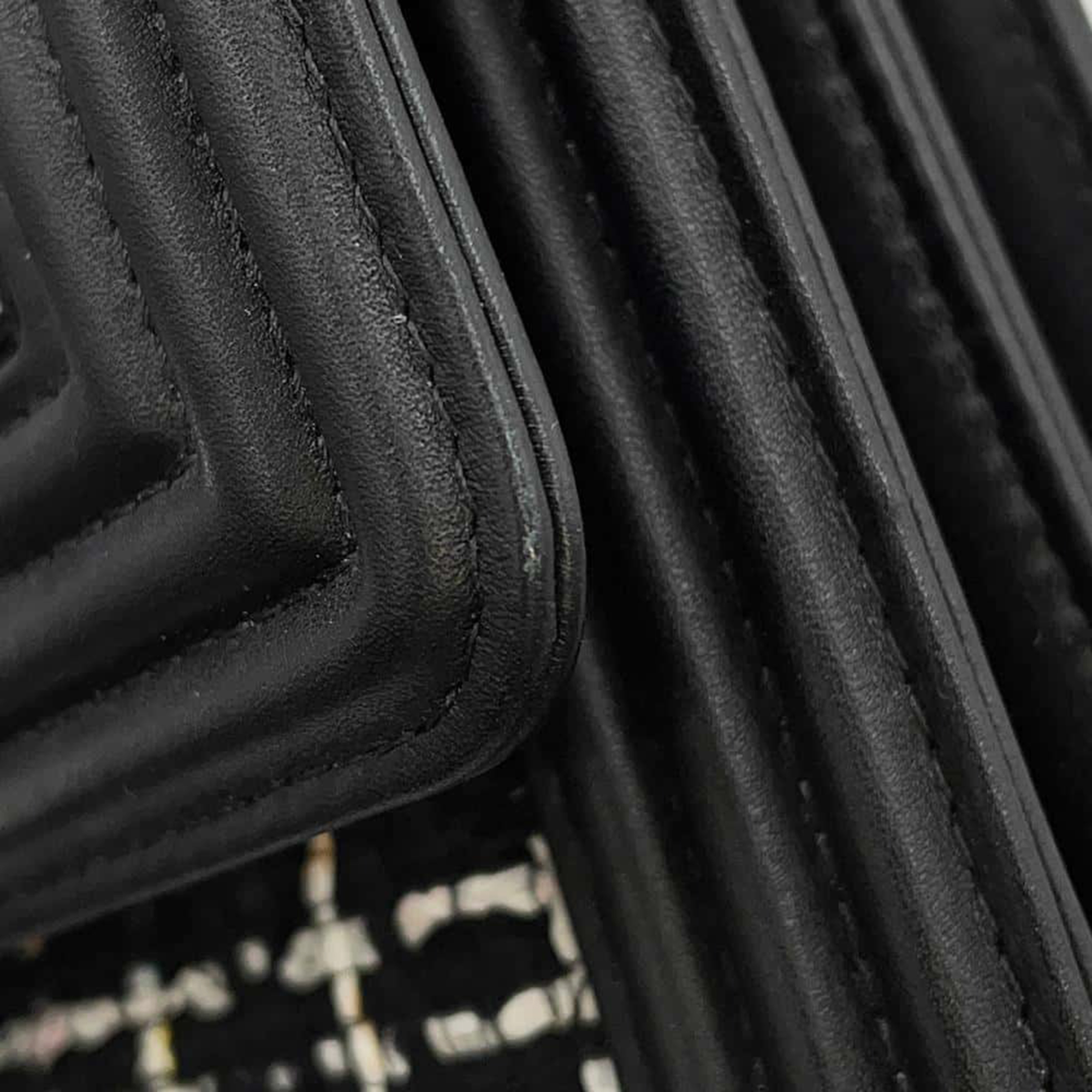 Chanel Black/White Tweed Lambskin Boy Chain Shoulder  Bag 