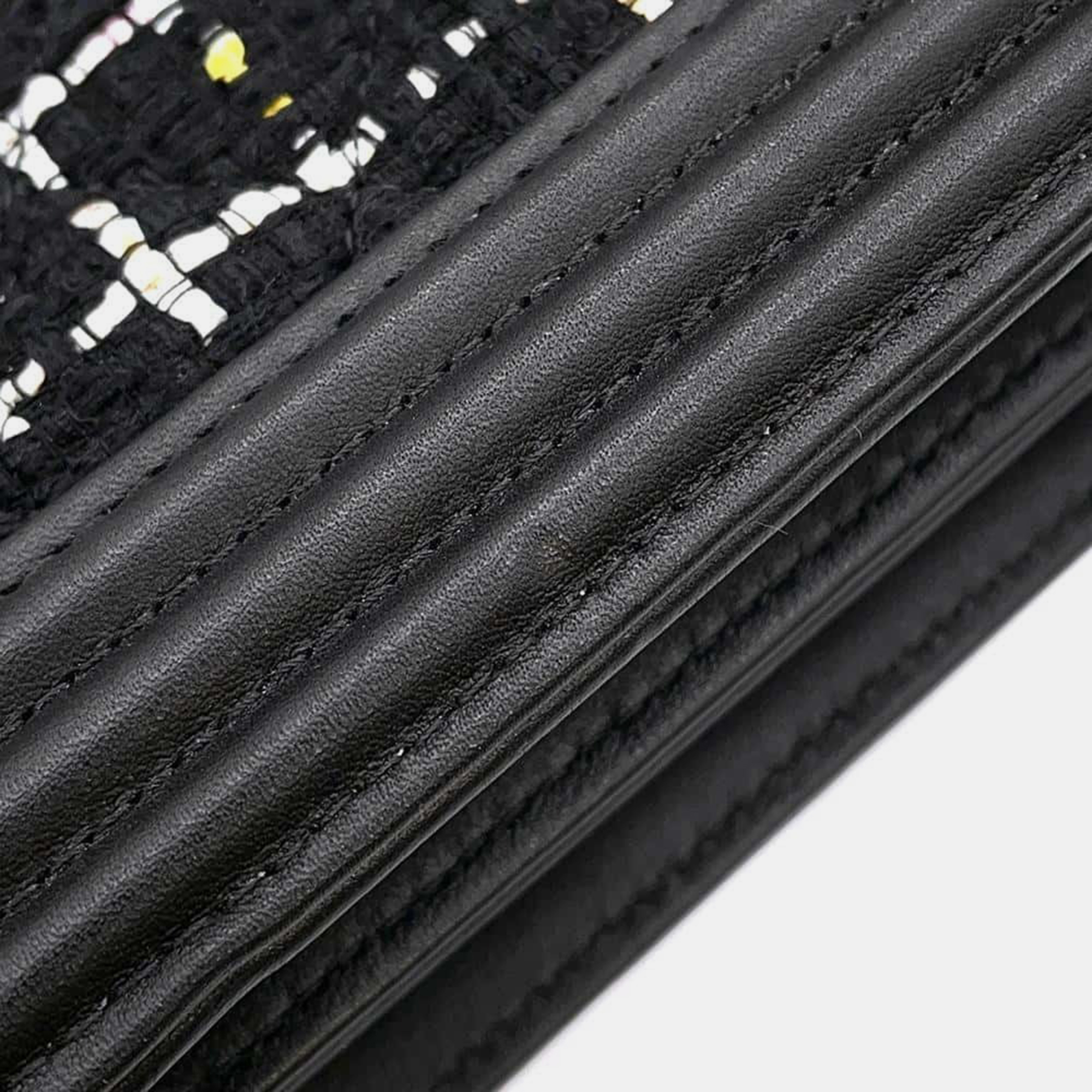 Chanel Black/White Tweed Lambskin Boy Chain Shoulder  Bag 