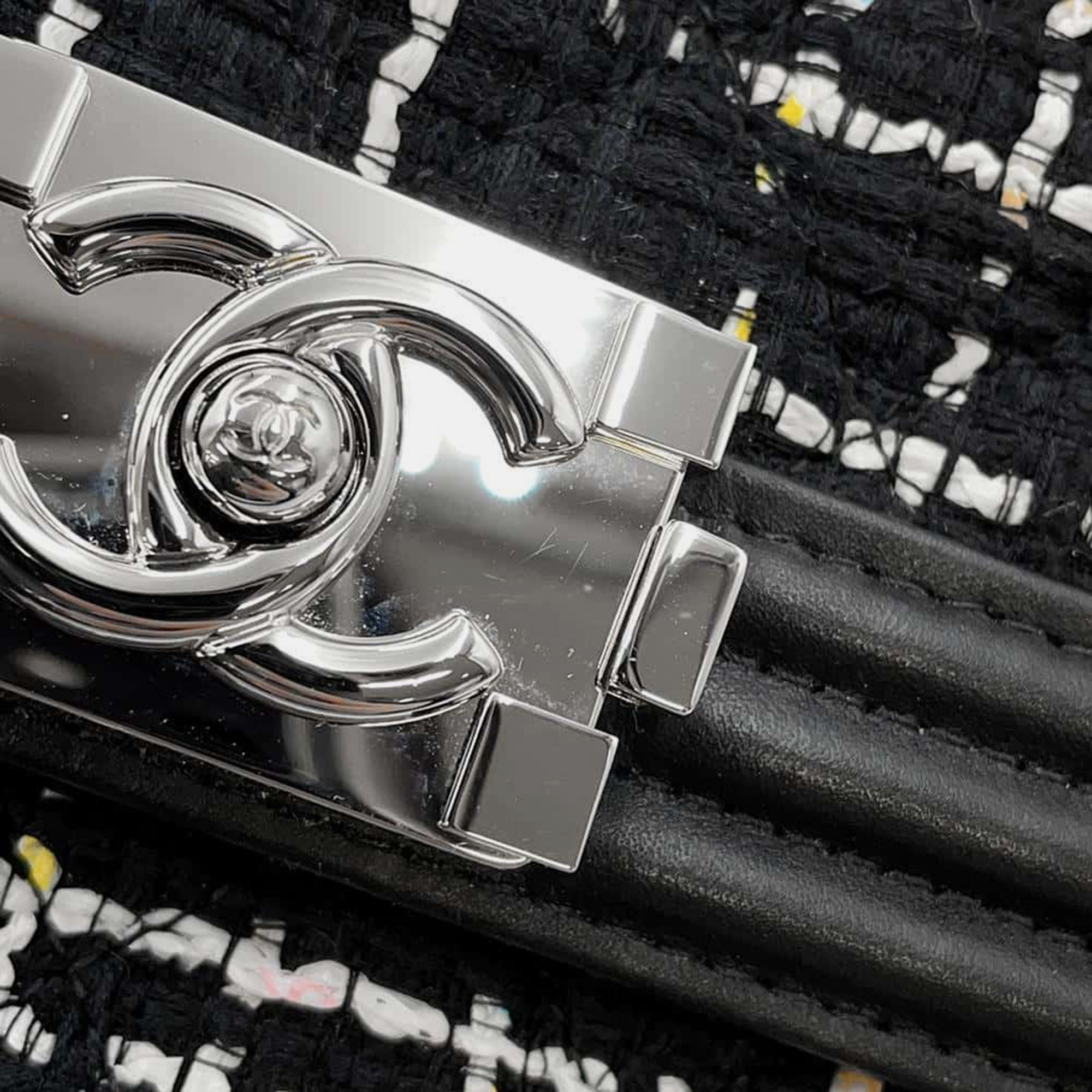 Chanel Black/White Tweed Lambskin Boy Chain Shoulder  Bag 