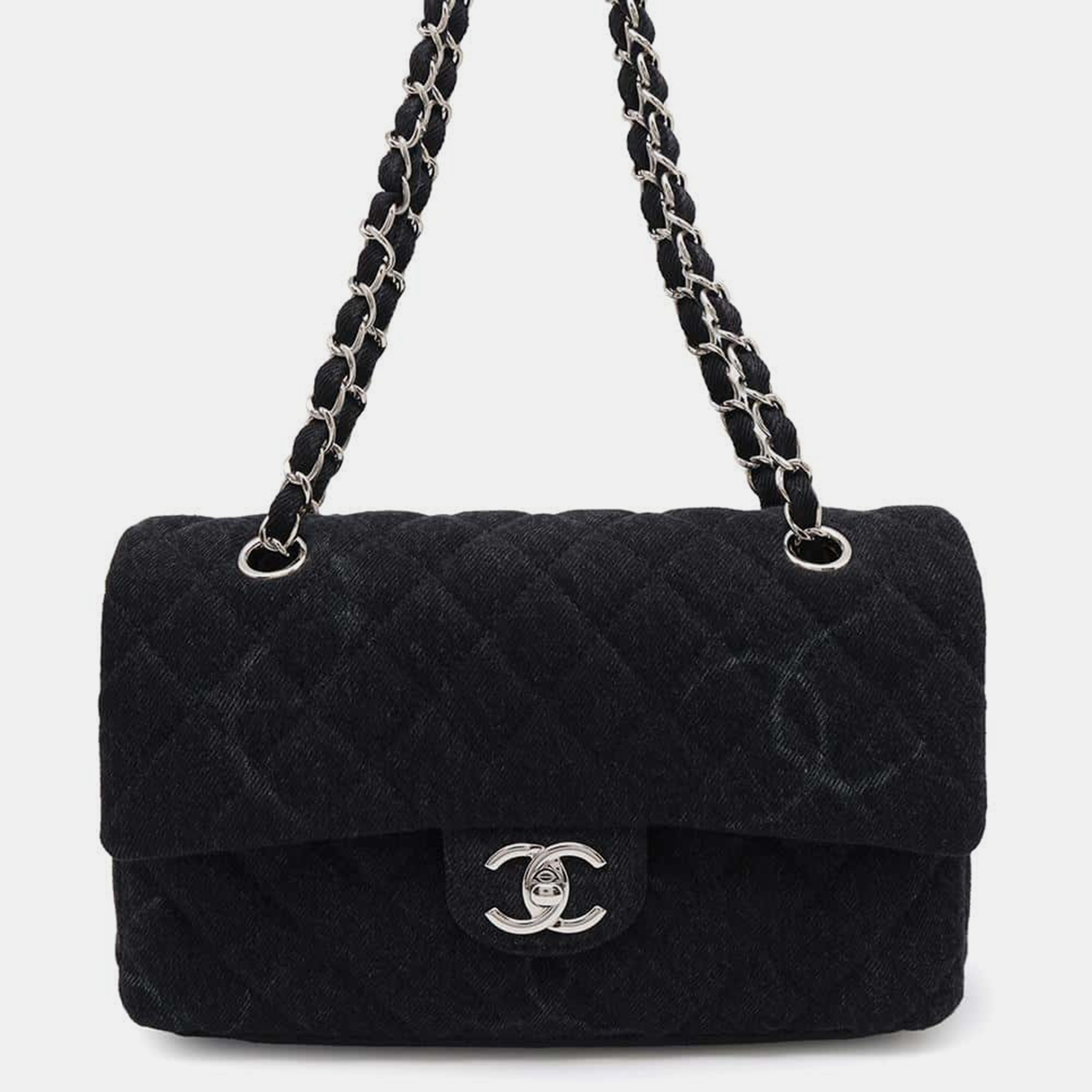 

Chanel Matte Lasse Single Flap Shoulder Bag Black Denim Size