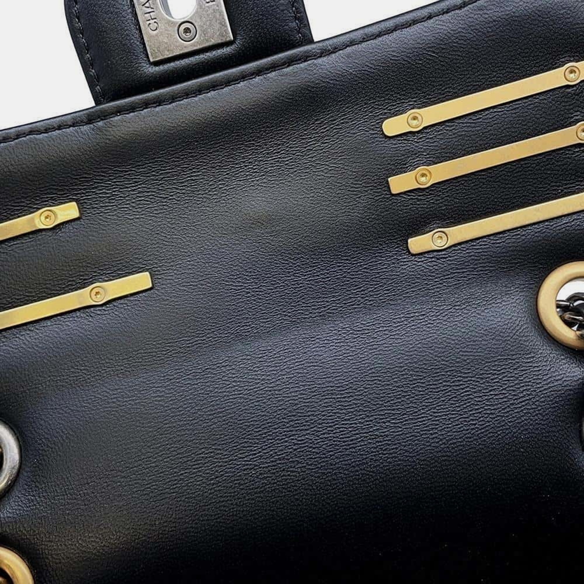 Chanel Black Lambskin Charm Single Flap Mini Chain Shoulder   Bag 