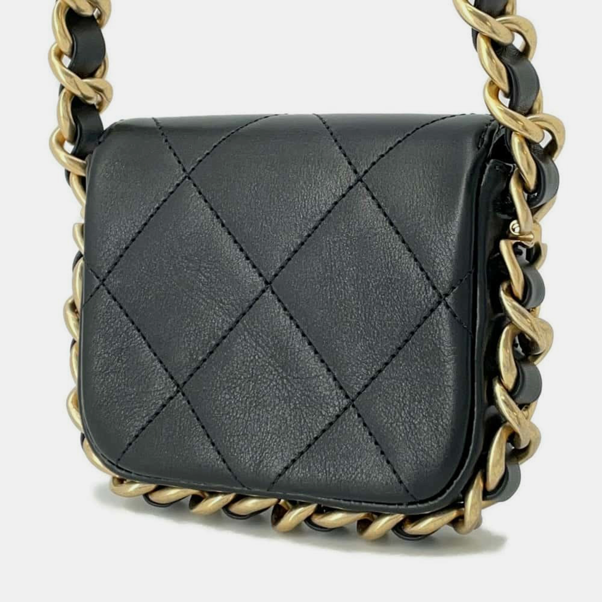 Chanel Black Calf Leather Mini Flap Shoulder   Bag 