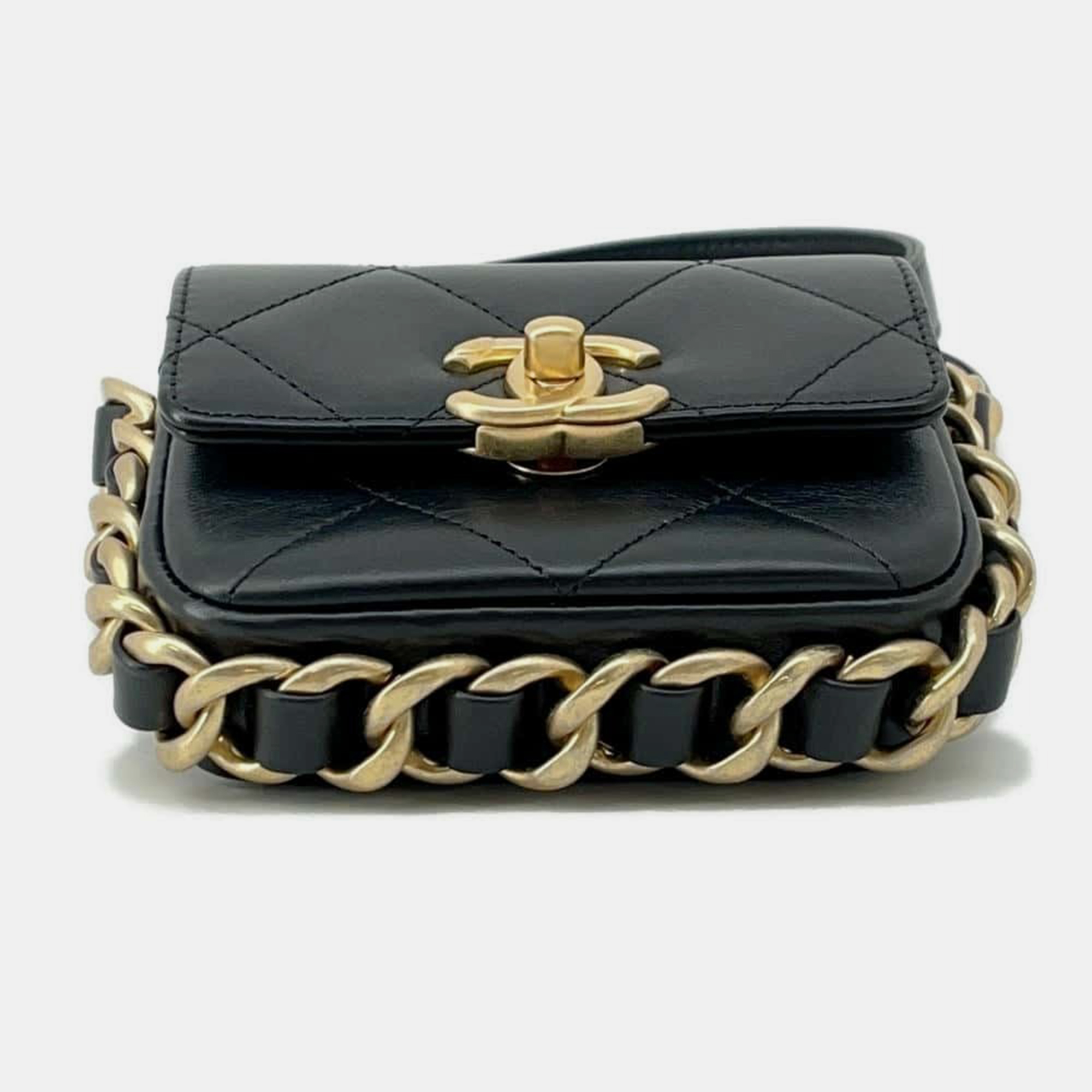Chanel Black Calf Leather Mini Flap Shoulder   Bag 
