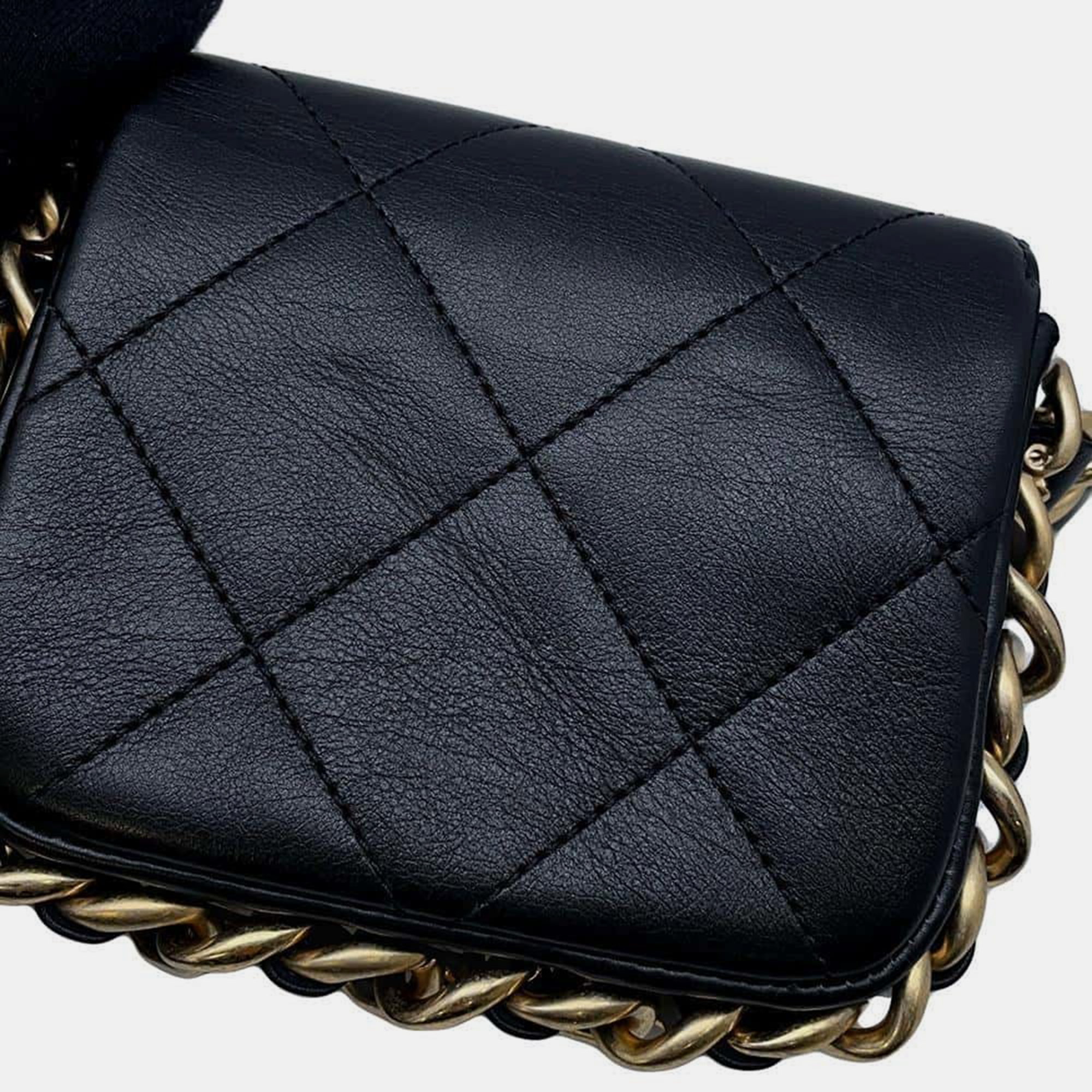 Chanel Black Calf Leather Mini Flap Shoulder   Bag 