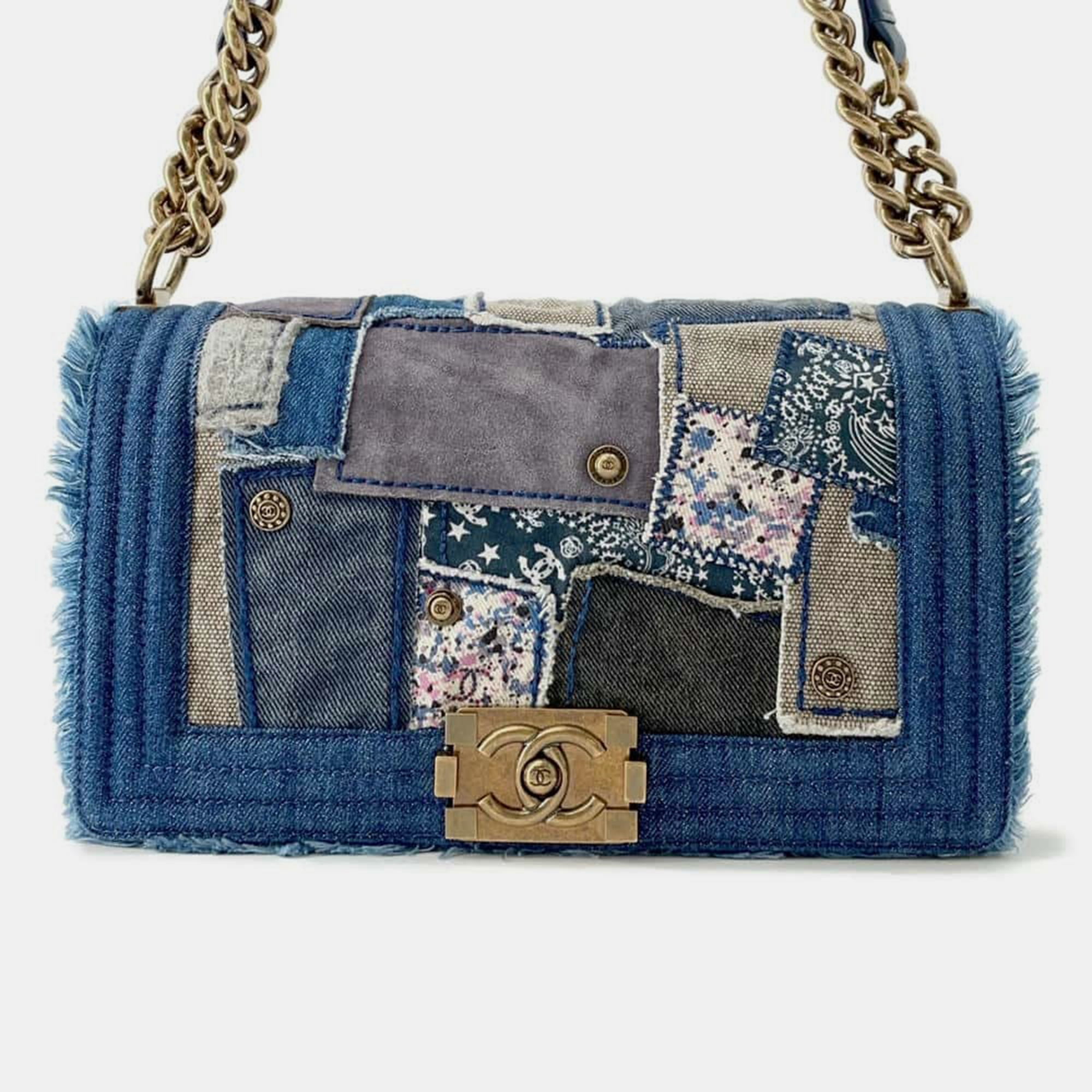 

Chanel Blue Denim Patchwork Chain Boy Shoulder Bag