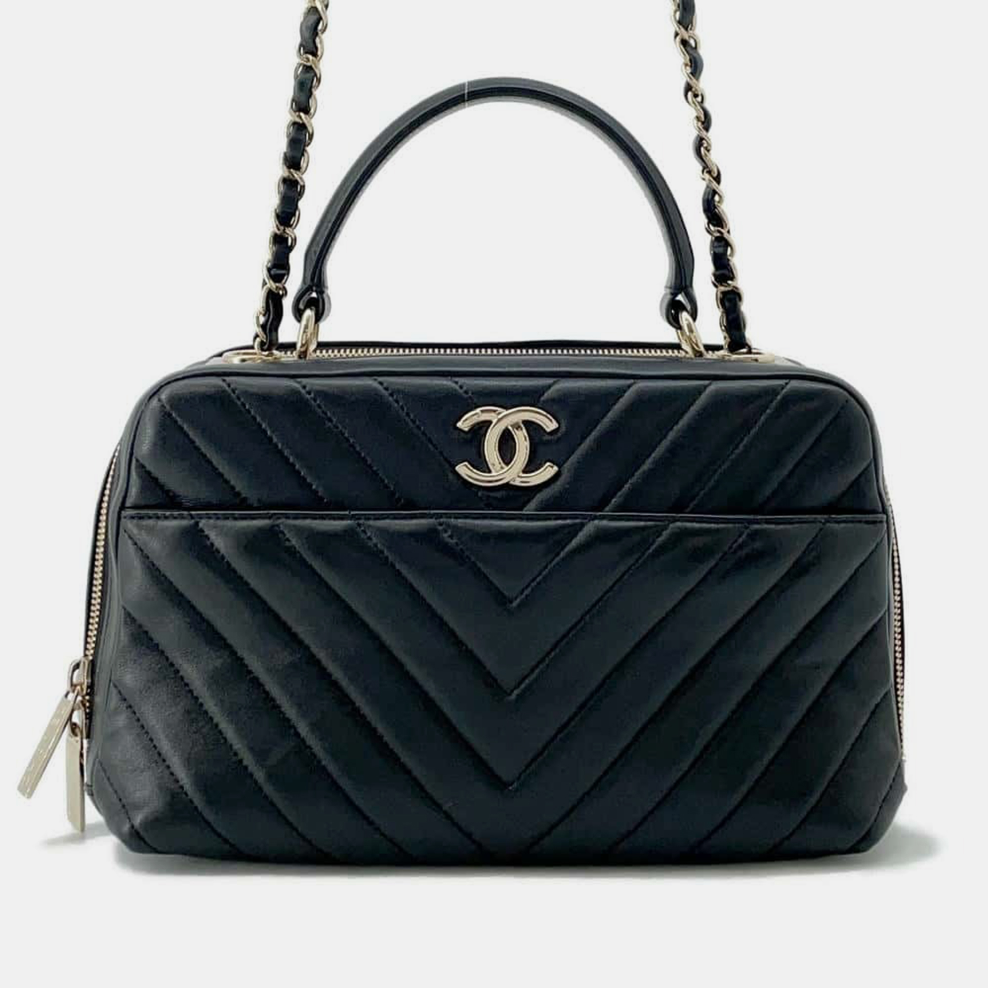 

Chanel Chevron Bowling Bag Black Lambskin