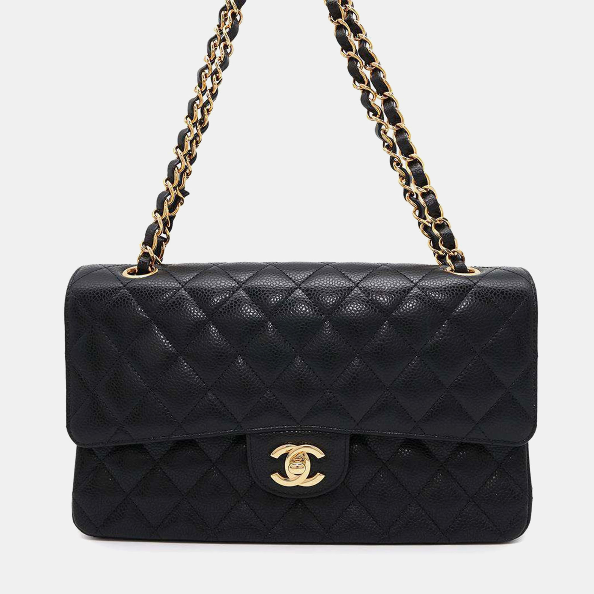 

Chanel Black Caviar Leather Medium Double Flap Chain Shoulder Bag