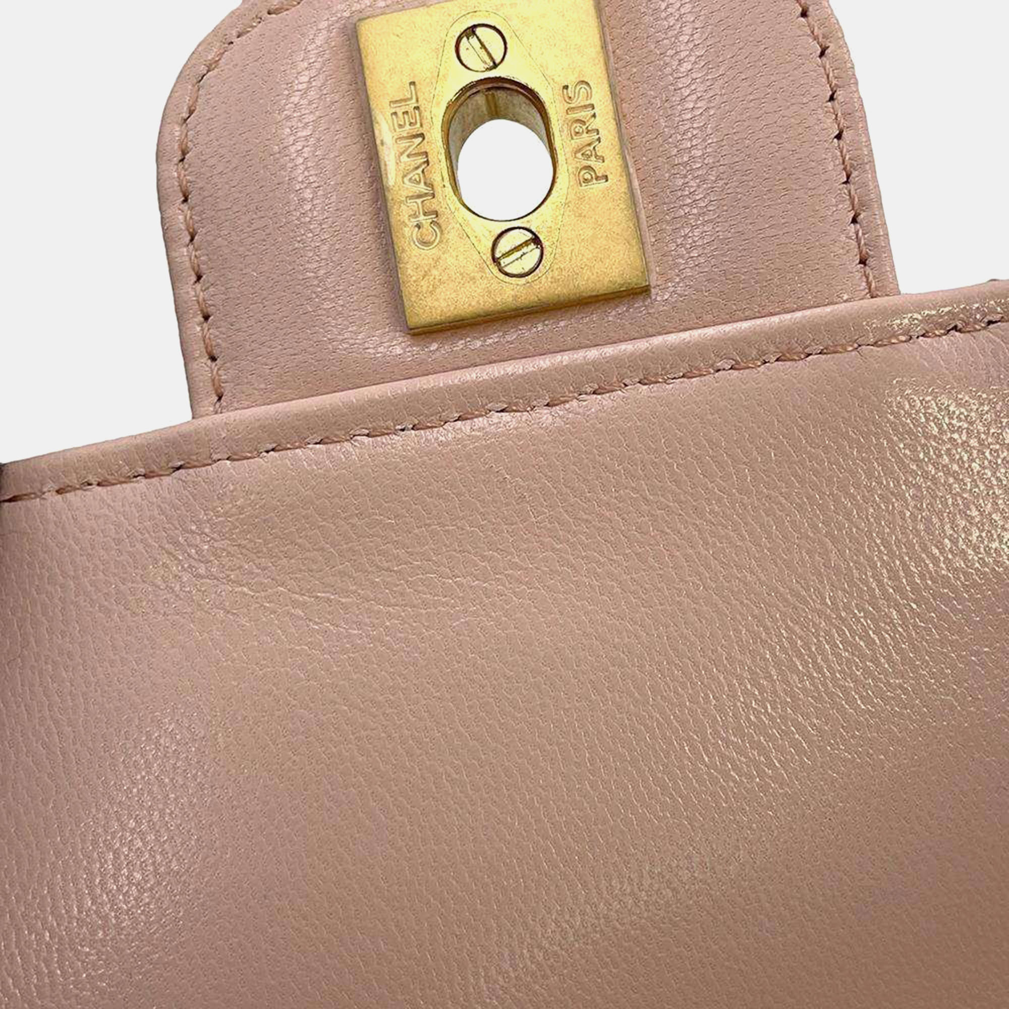 Chanel Pink Calf Leather Mini Matelasse Chain Shoulder Bag 