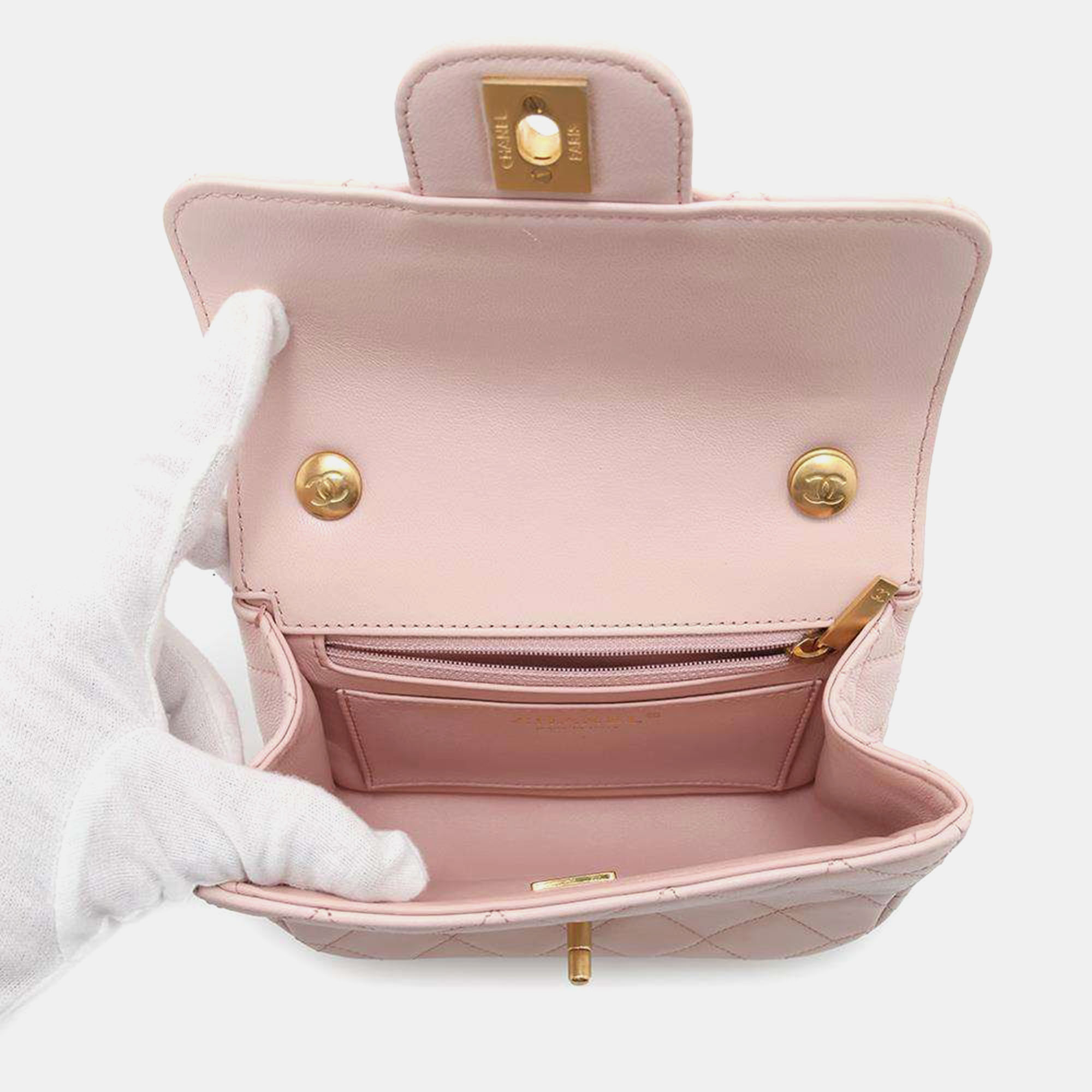 Chanel Pink Calf Leather Mini Matelasse Chain Shoulder Bag 