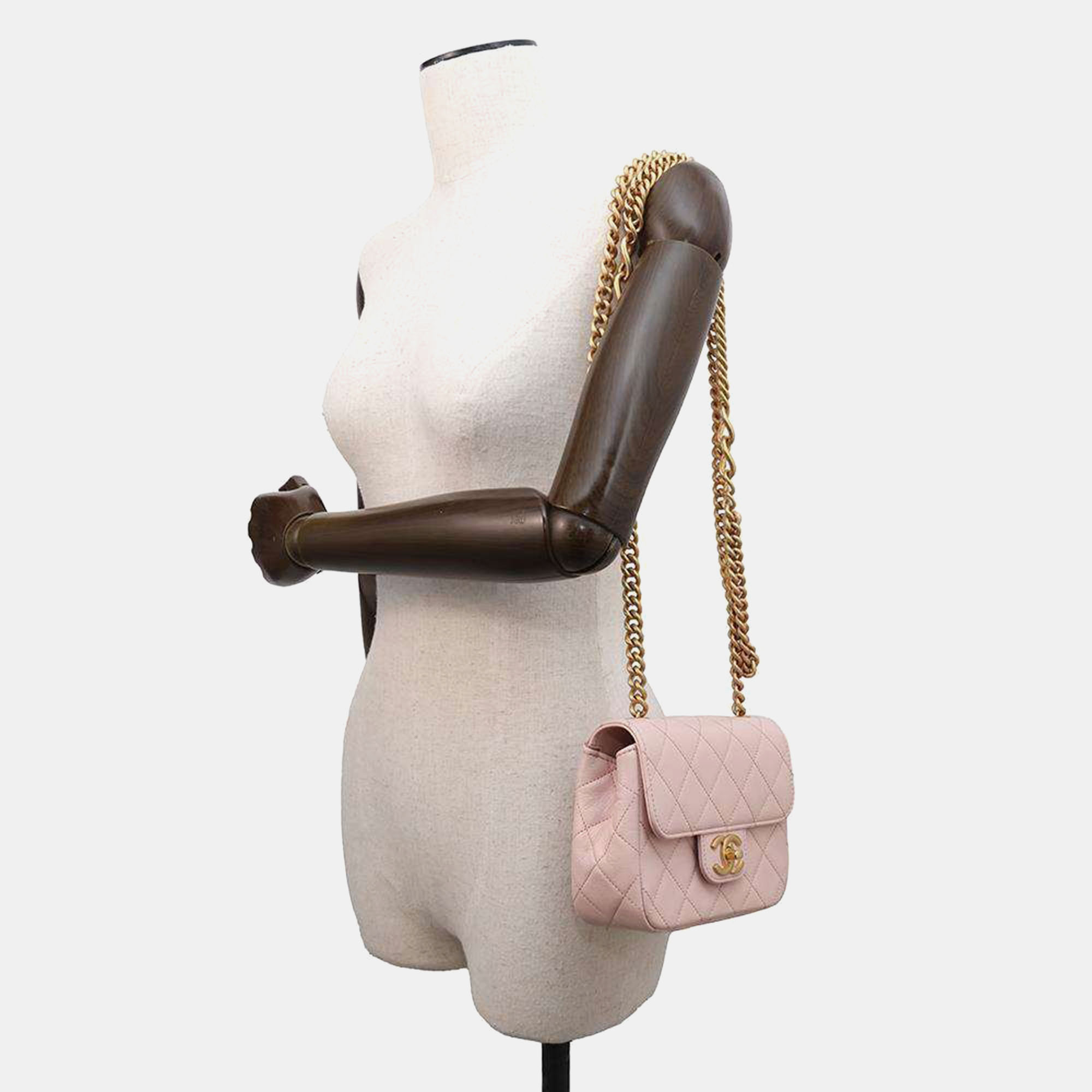 Chanel Pink Calf Leather Mini Matelasse Chain Shoulder Bag 