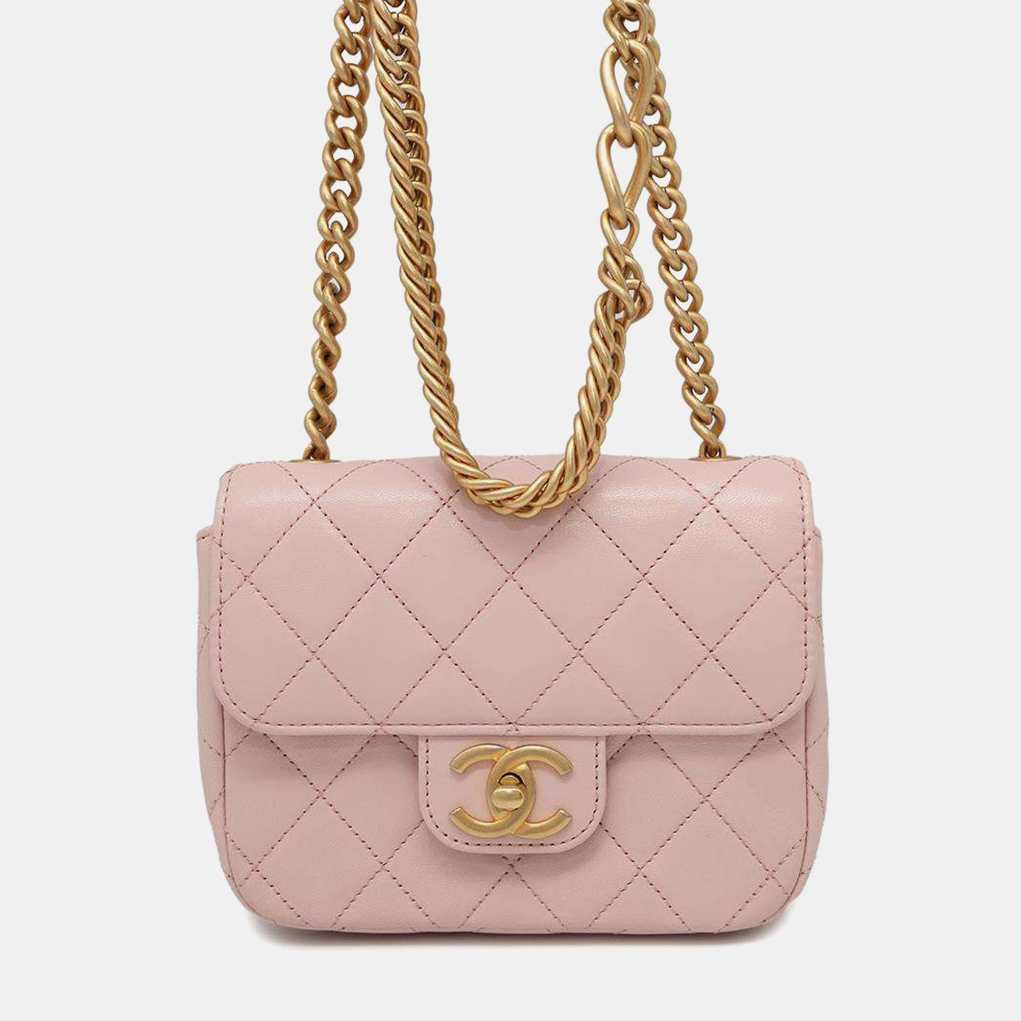 

Chanel Pink Calf Leather Mini Matelasse Chain Shoulder Bag