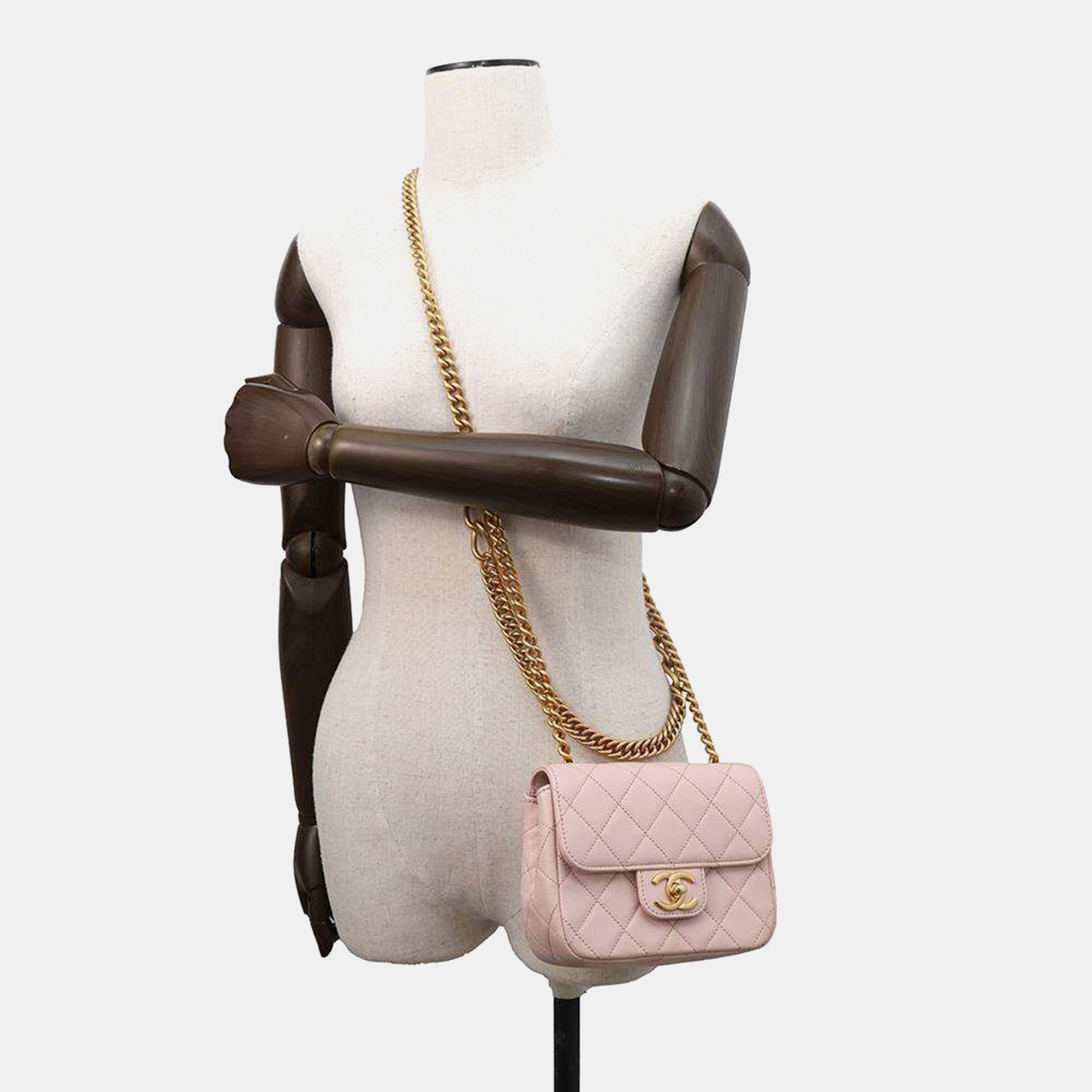 Chanel Pink Calf Leather Mini Matelasse Chain Shoulder Bag 