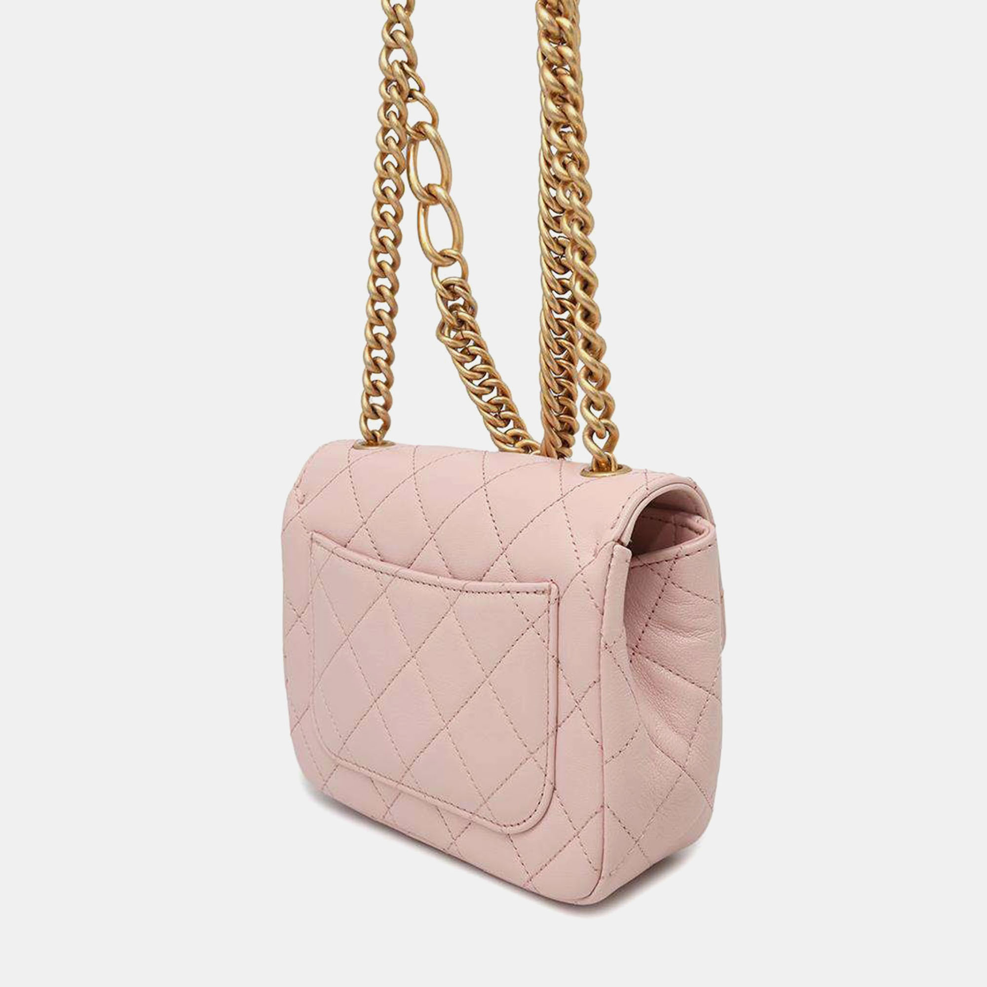Chanel Pink Calf Leather Mini Matelasse Chain Shoulder Bag 