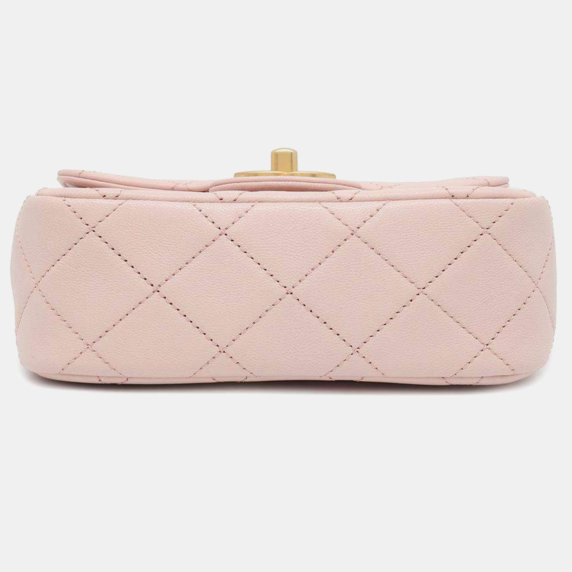 Chanel Pink Calf Leather Mini Matelasse Chain Shoulder Bag 