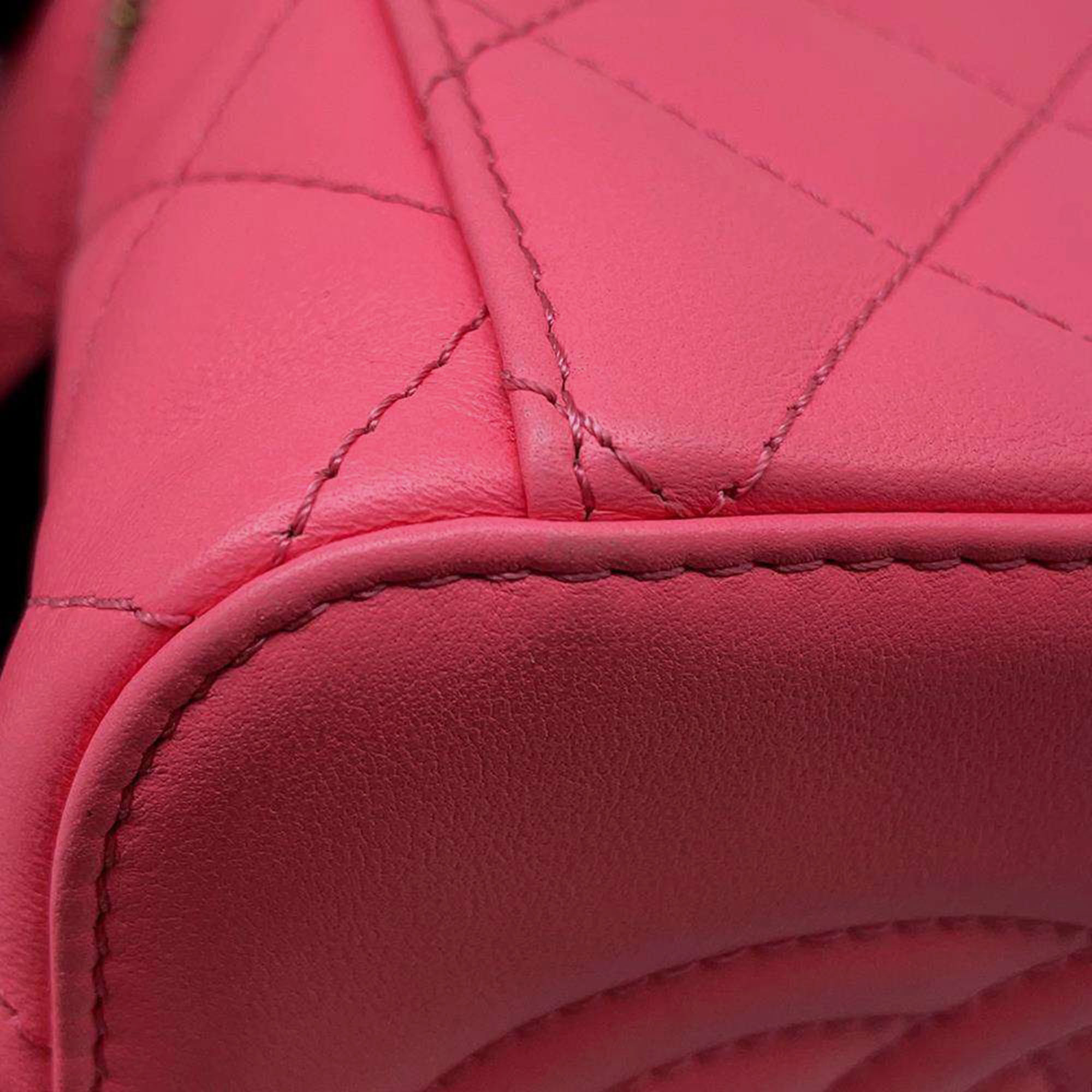 Chanel Pink Calf Leather Matelasse Chain Shoulder Vanity Bag 