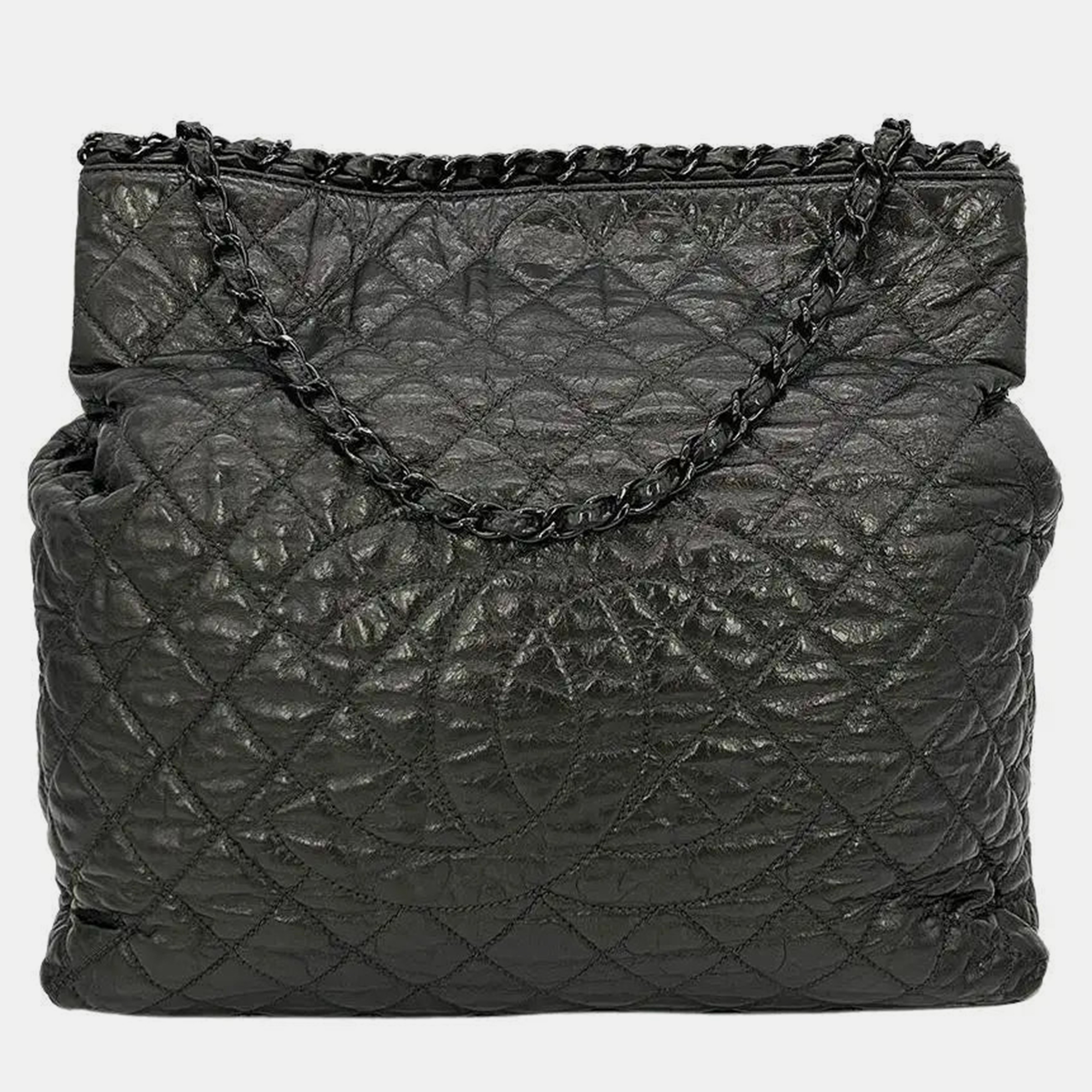 

Chanel Grey Metallic Leather Chain Me Shoulder Bag Tote