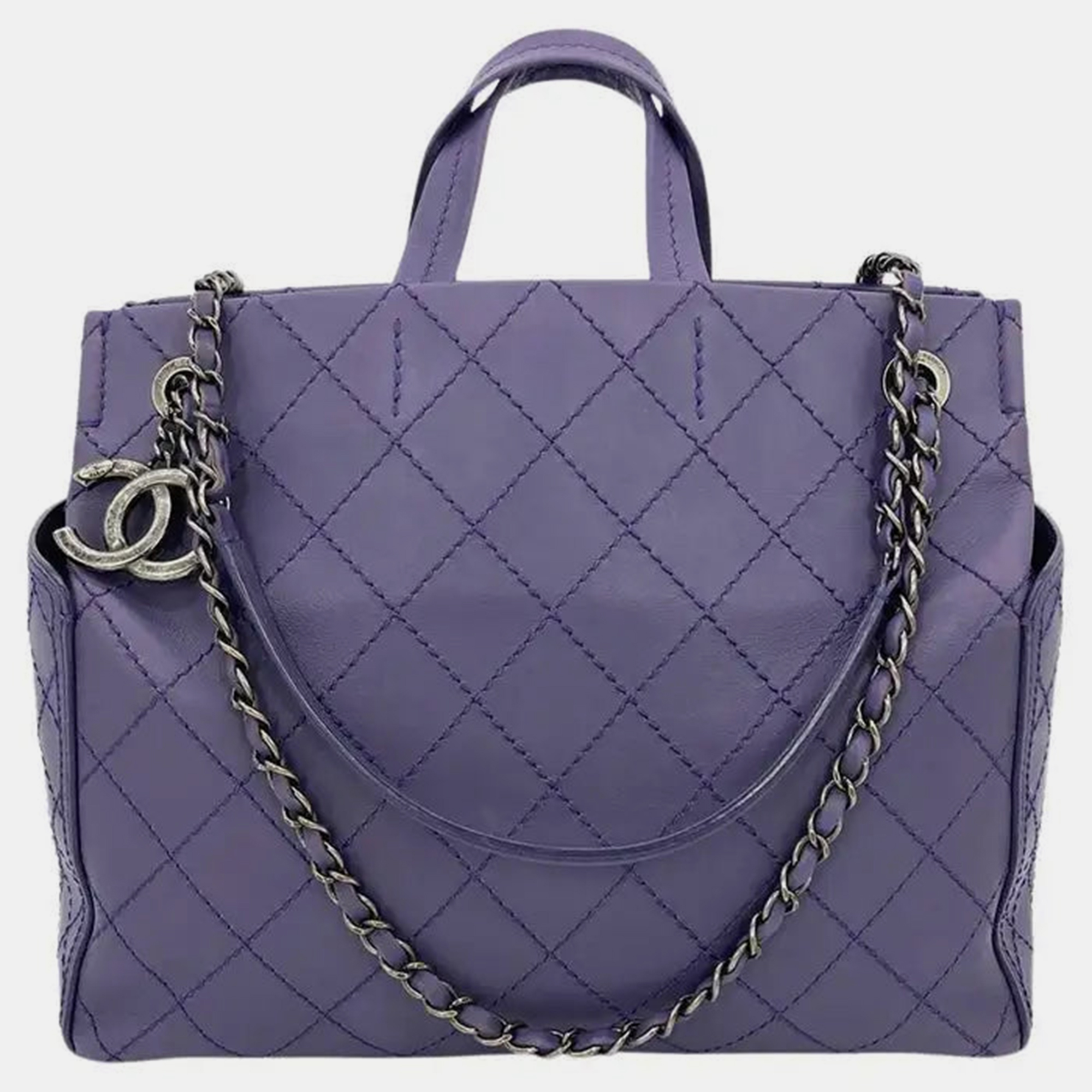 

Chanel Purple Leather Top Stitch Cc Pocket Tote