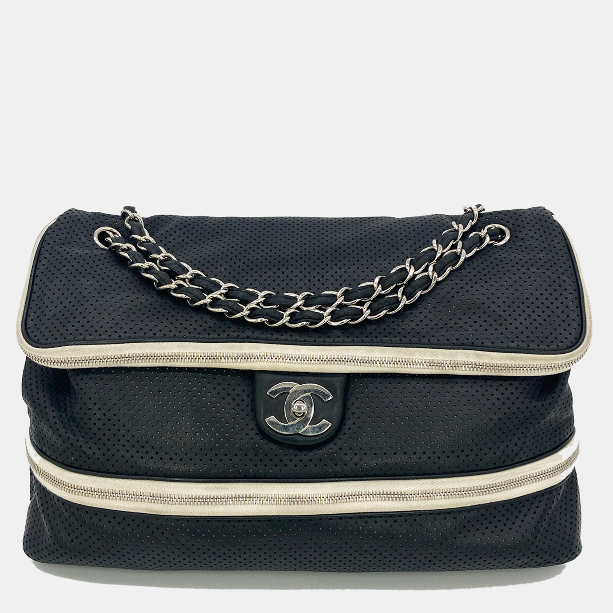 

Chanel Black Perforated Leather Expandable Classic Flap Shoulder Bag