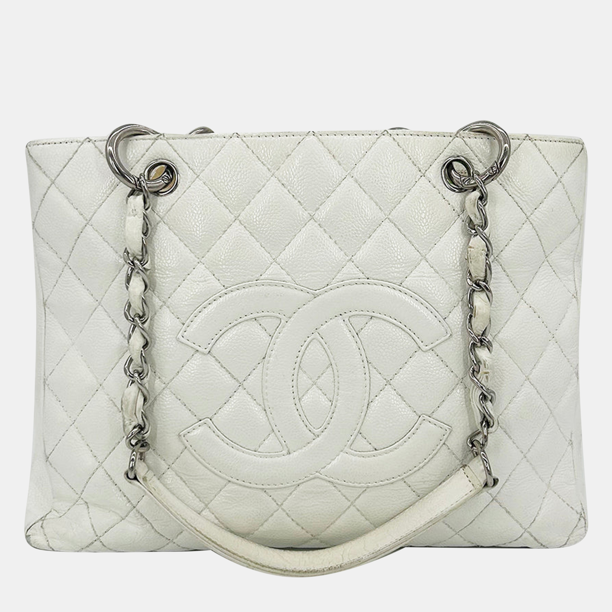 

Chanel Quilted White Caviar Grand Shopper Tote